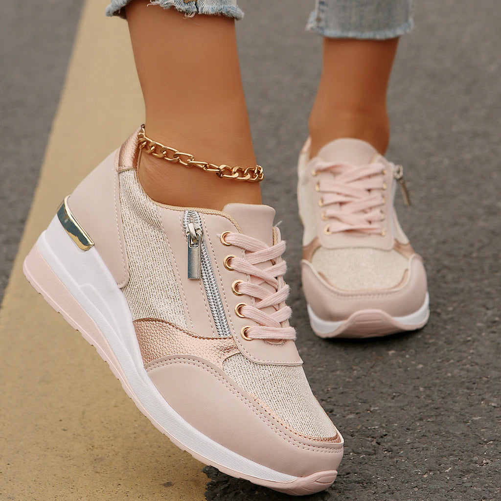 Women's Lace-up Side Zip Design Thick-soled Casual Shoes Sneakers