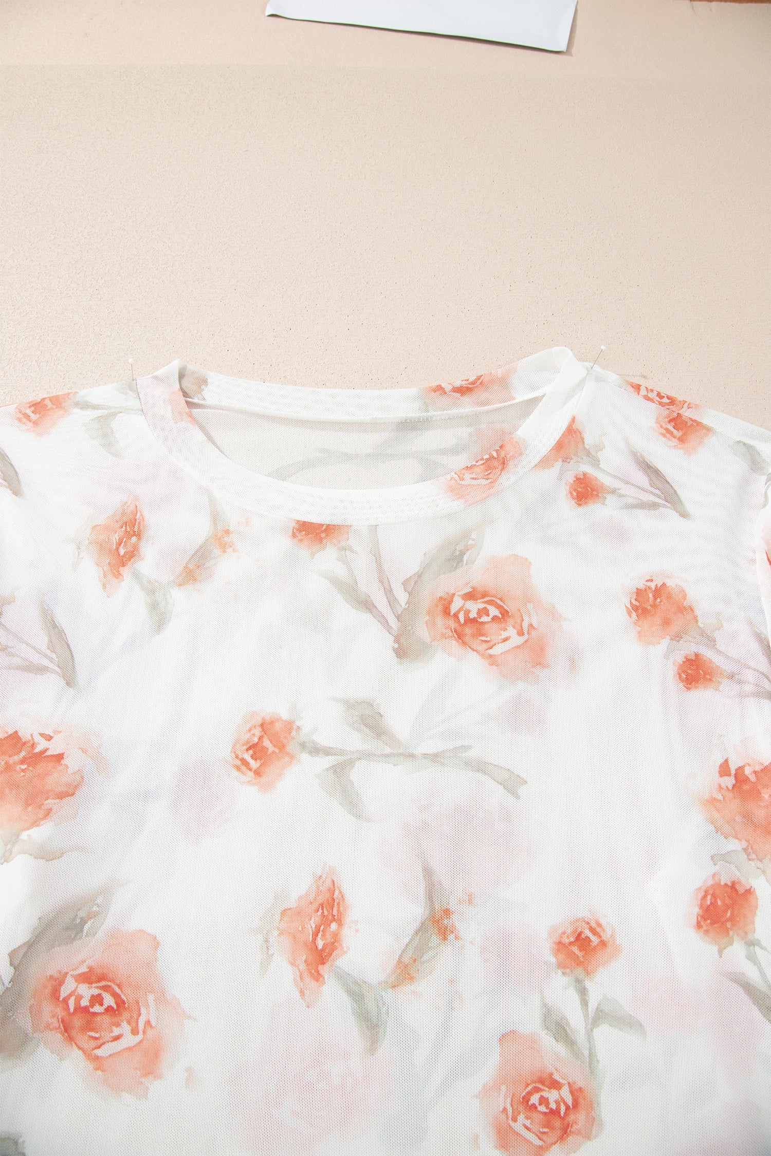 Plus Size Floral Sheer Mesh Long Sleeve Top
