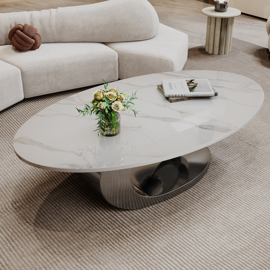 Marble Coffee Table with Sculptural Stainless Steel Base
