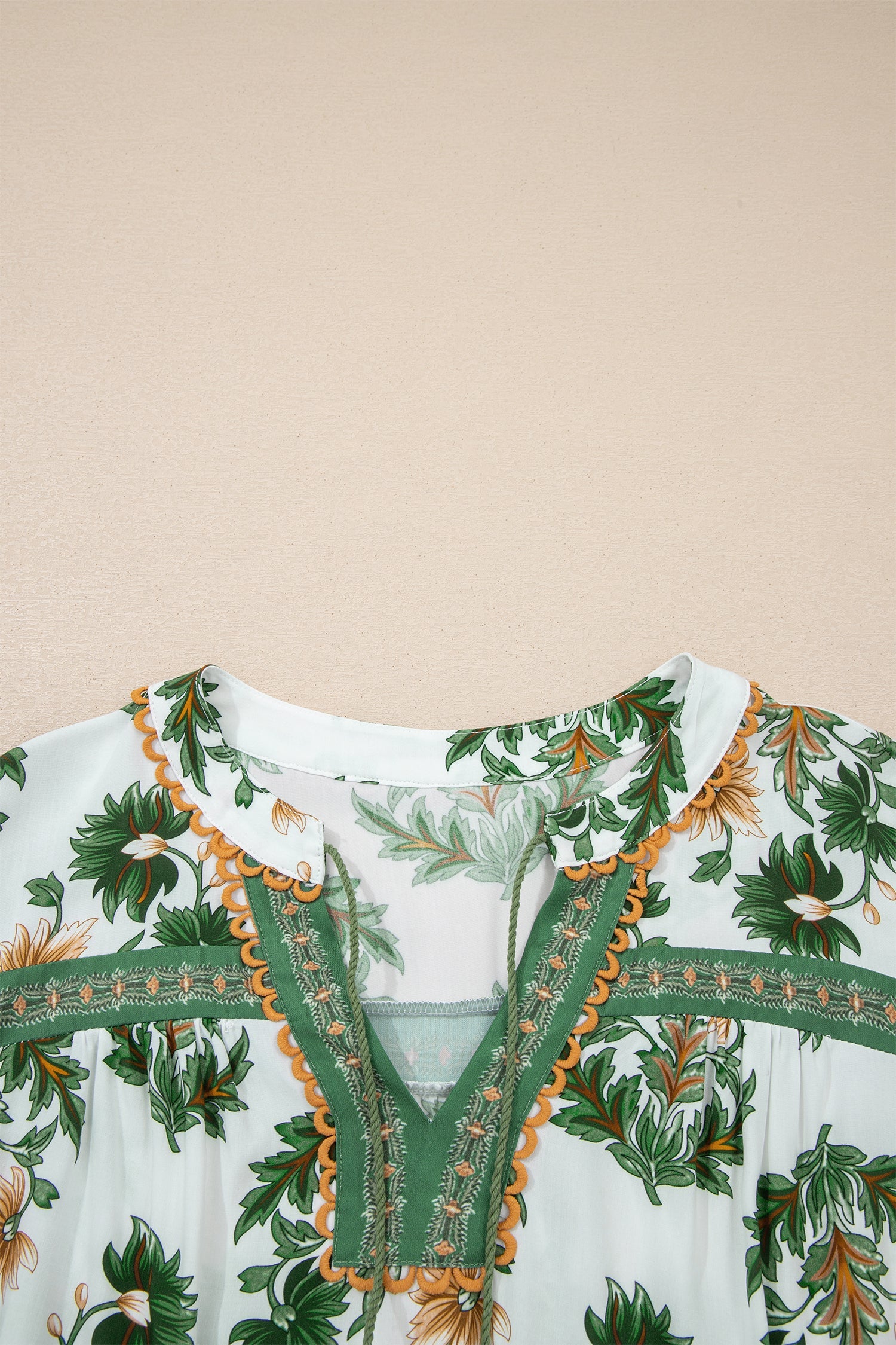 Plus Size Floral Patchwork Tassel Tie Blouse