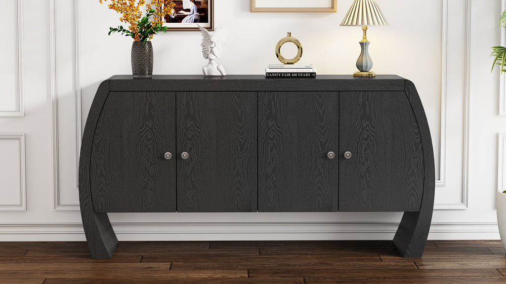U-Style Four-Door Ash Veneer Storage Cabinet with Curved Legs, Perfectly Suited for Hallways, Entrances, and Living Rooms