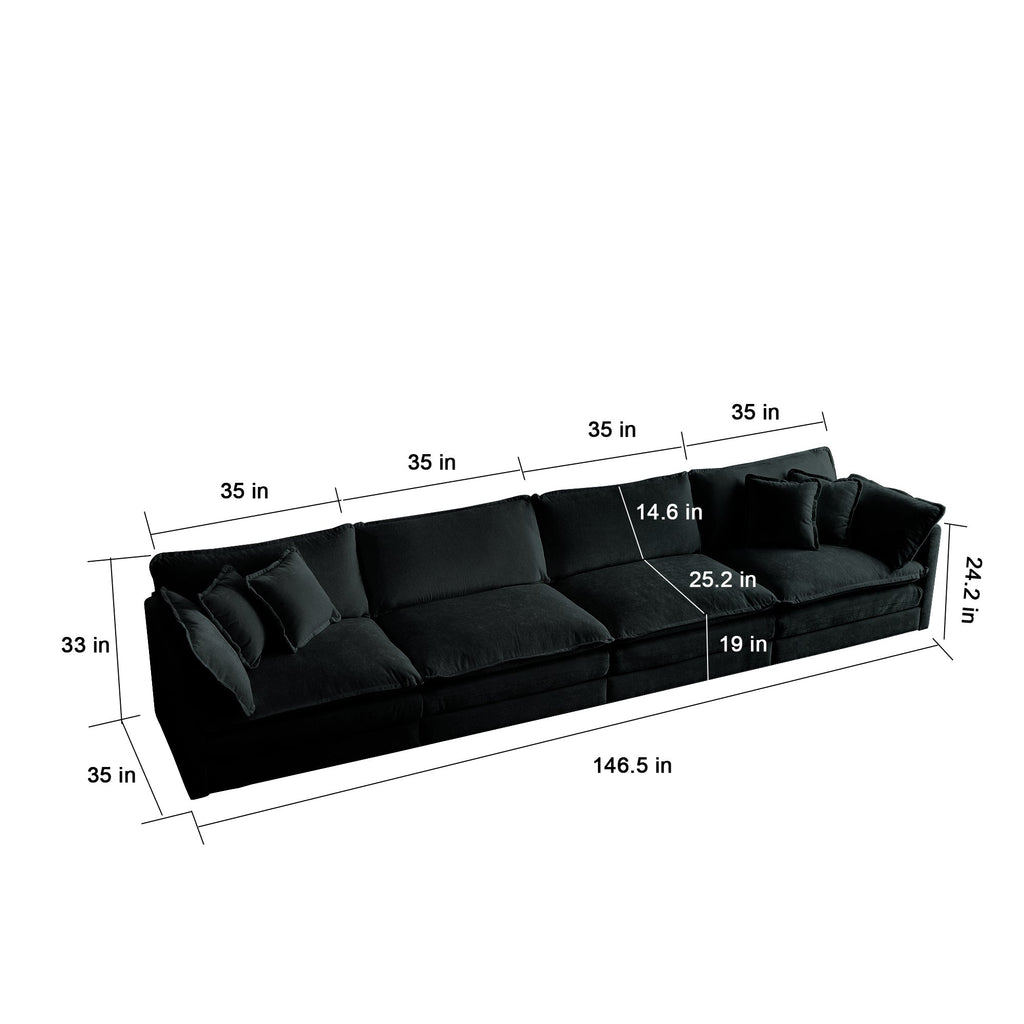 Modular Sectional Sofa for Living Room,U Shaped Couch 5 Seater Convertible Sectional Couch with 1 Ottoman ,Black Chenille