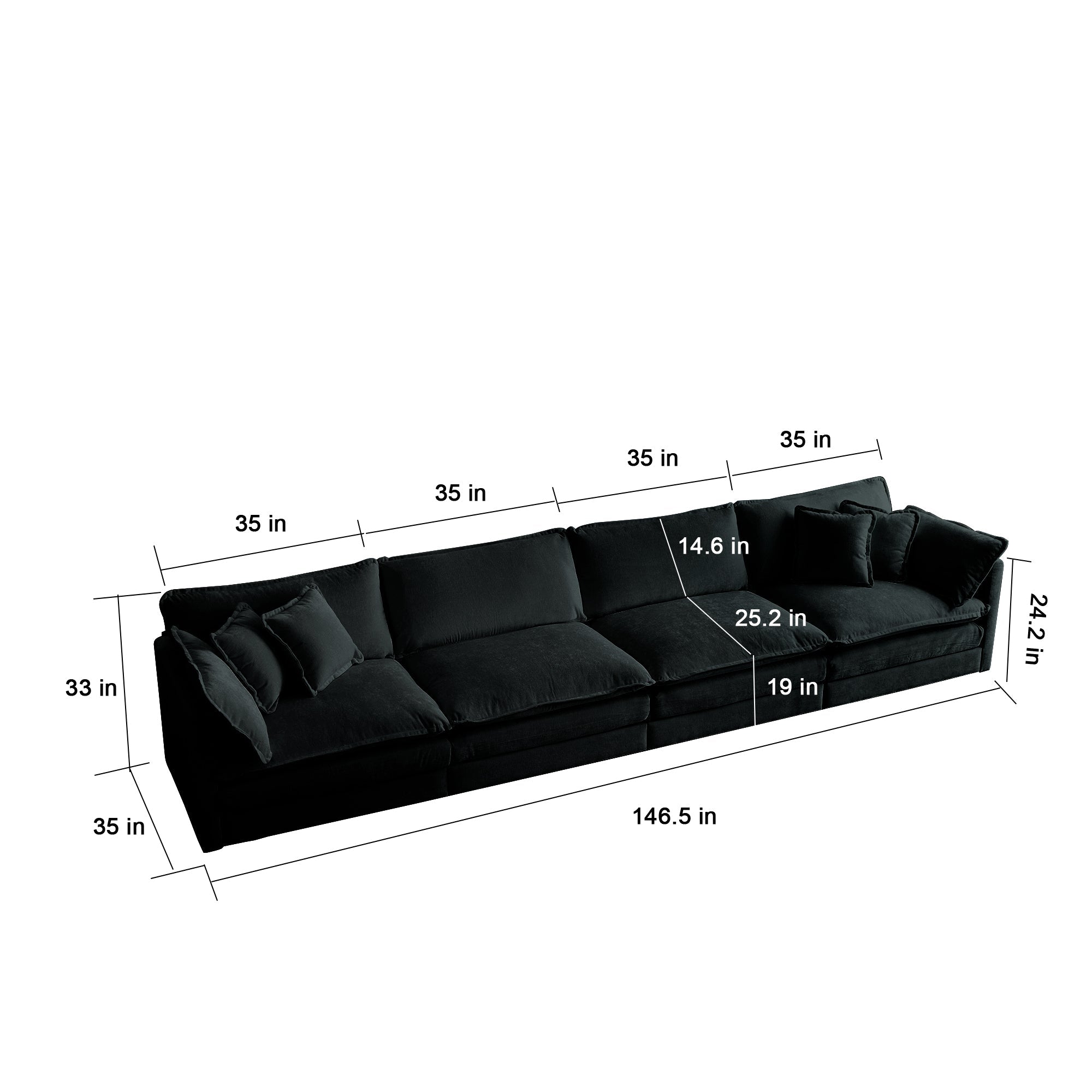 Modular Sectional Sofa for Living Room,U Shaped Couch 5 Seater Convertible Sectional Couch with 1 Ottoman ,Black Chenille
