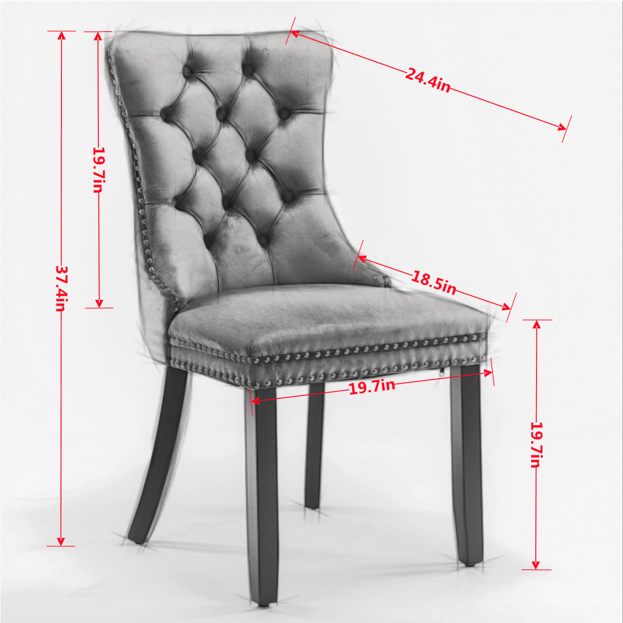 Nikki Collection Modern, High-end Tufted Solid Wood Contemporary Velvet Upholstered Dining Chair with Wood Legs Nailhead Trim 2-Pcs Set,Blue, SW2001BL