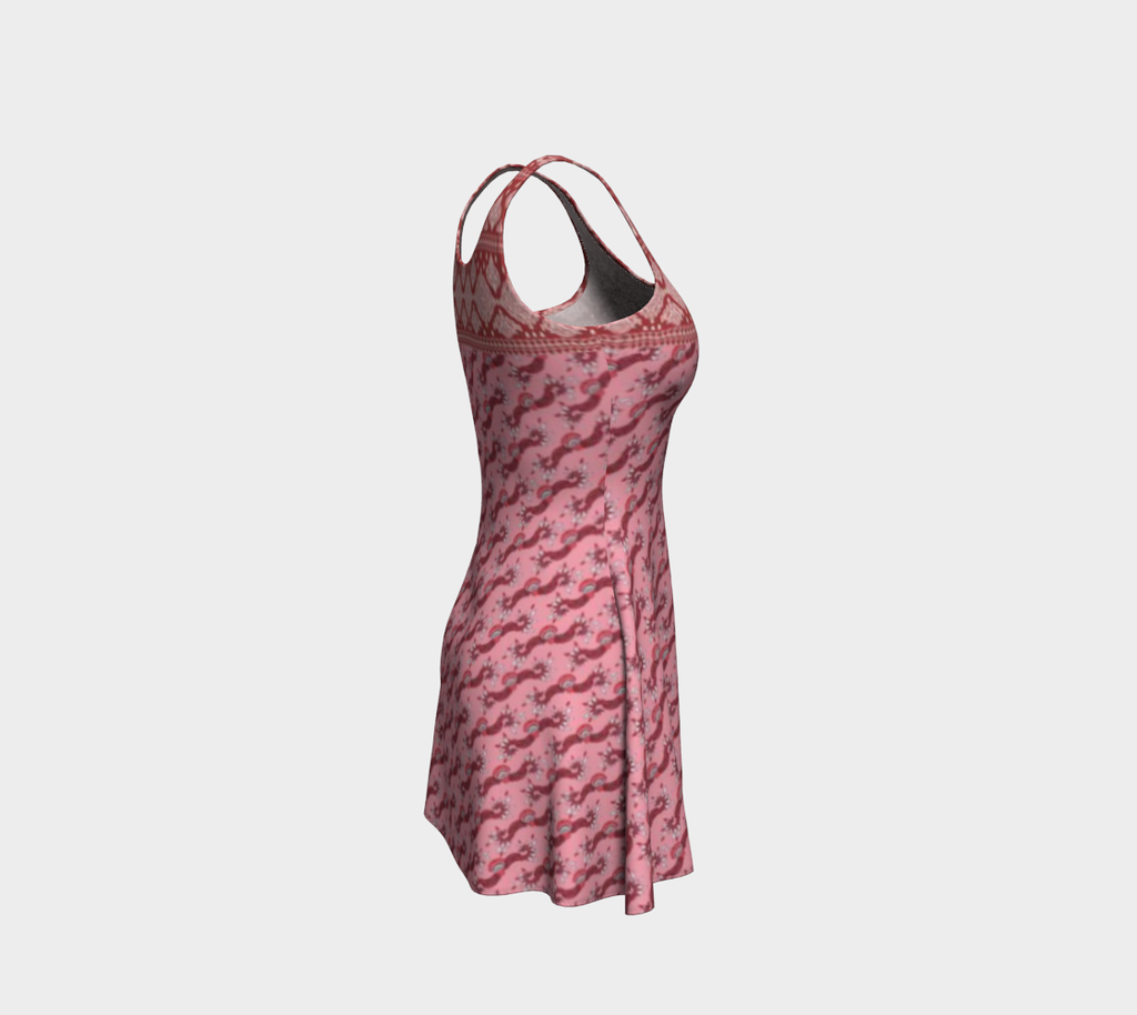 Red and Pink Design with Border Short Flare Dress