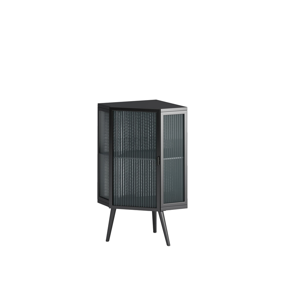 22.25' Floor Coner Cabinet with Tempered Glass Door & Storage Shelves for Bathroom, Living Room, Bedroom (Black)