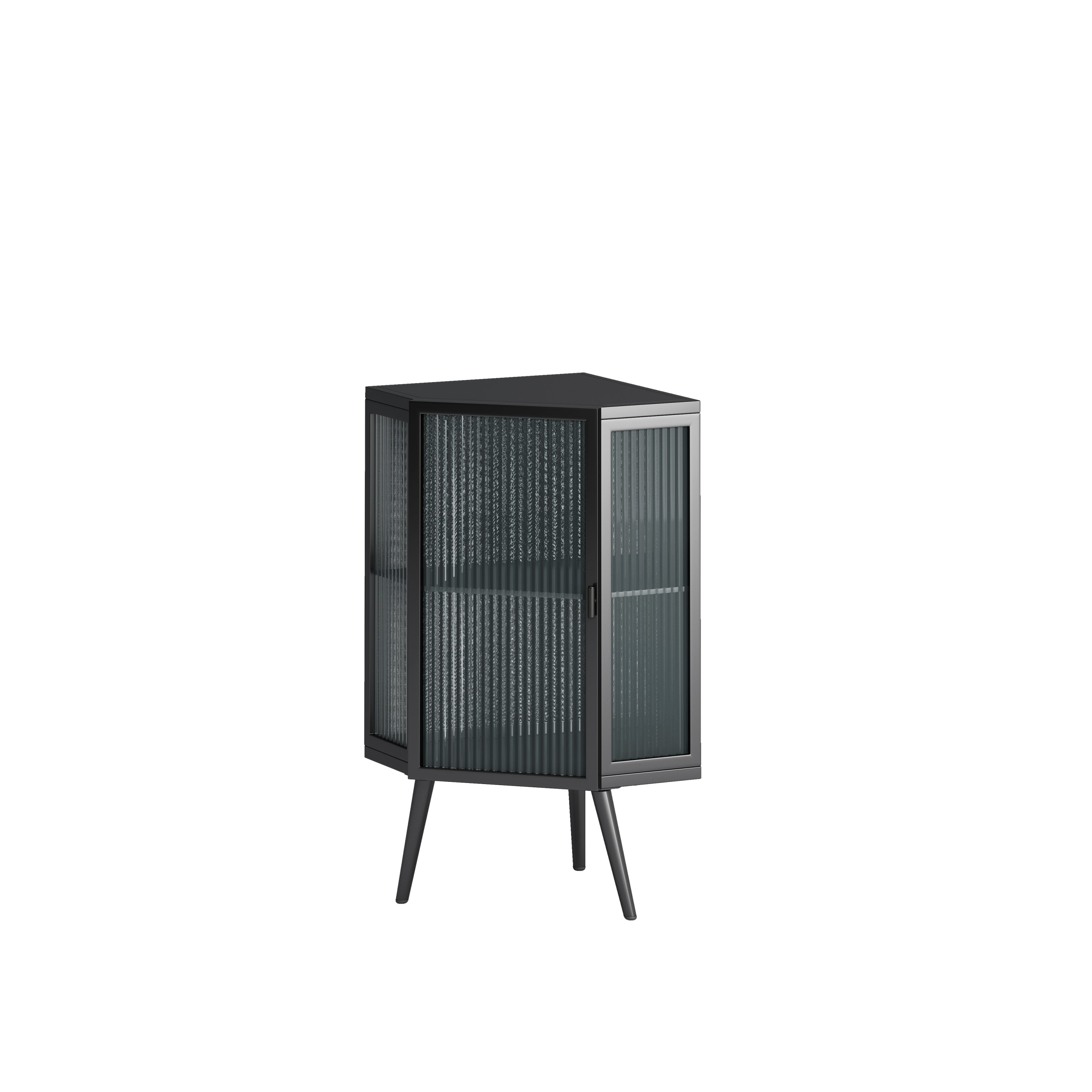 22.25' Floor Coner Cabinet with Tempered Glass Door & Storage Shelves for Bathroom, Living Room, Bedroom (Black)
