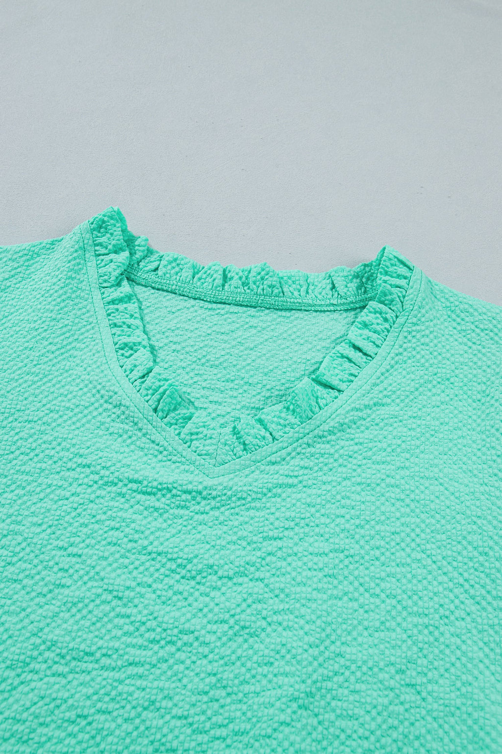 Flower Embroidered Puff Sleeve Frilled V-Neck Blouse