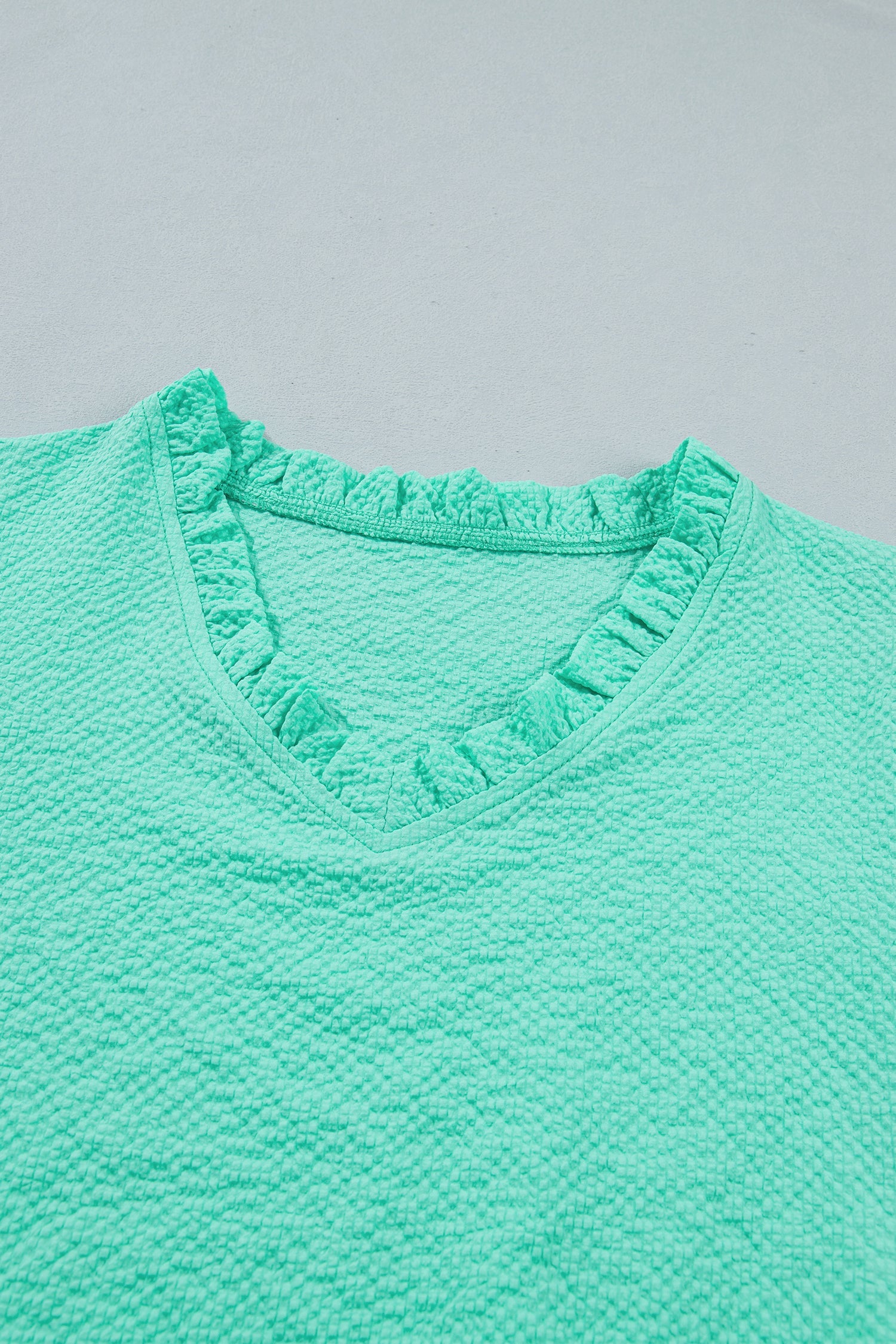 Flower Embroidered Puff Sleeve Frilled V-Neck Blouse