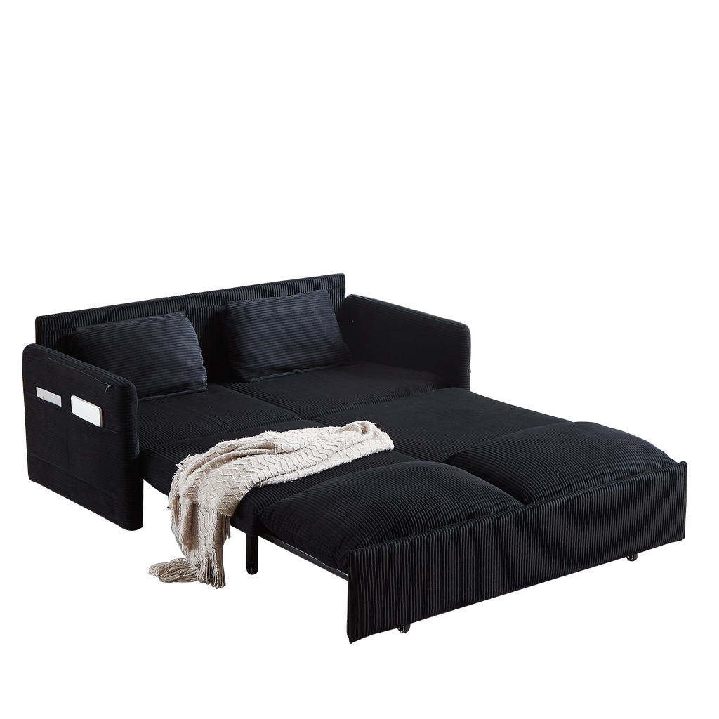 MH'' 64.5 Inch Sleeper Sofa Bed  3-in-1 Adjustable Sleeper with Pullout Bed   2 Pillows and Side Pockets  Soft Corduroy Convertible Sleeper Sofa Bed for Living Room Bedroom Apartment Office