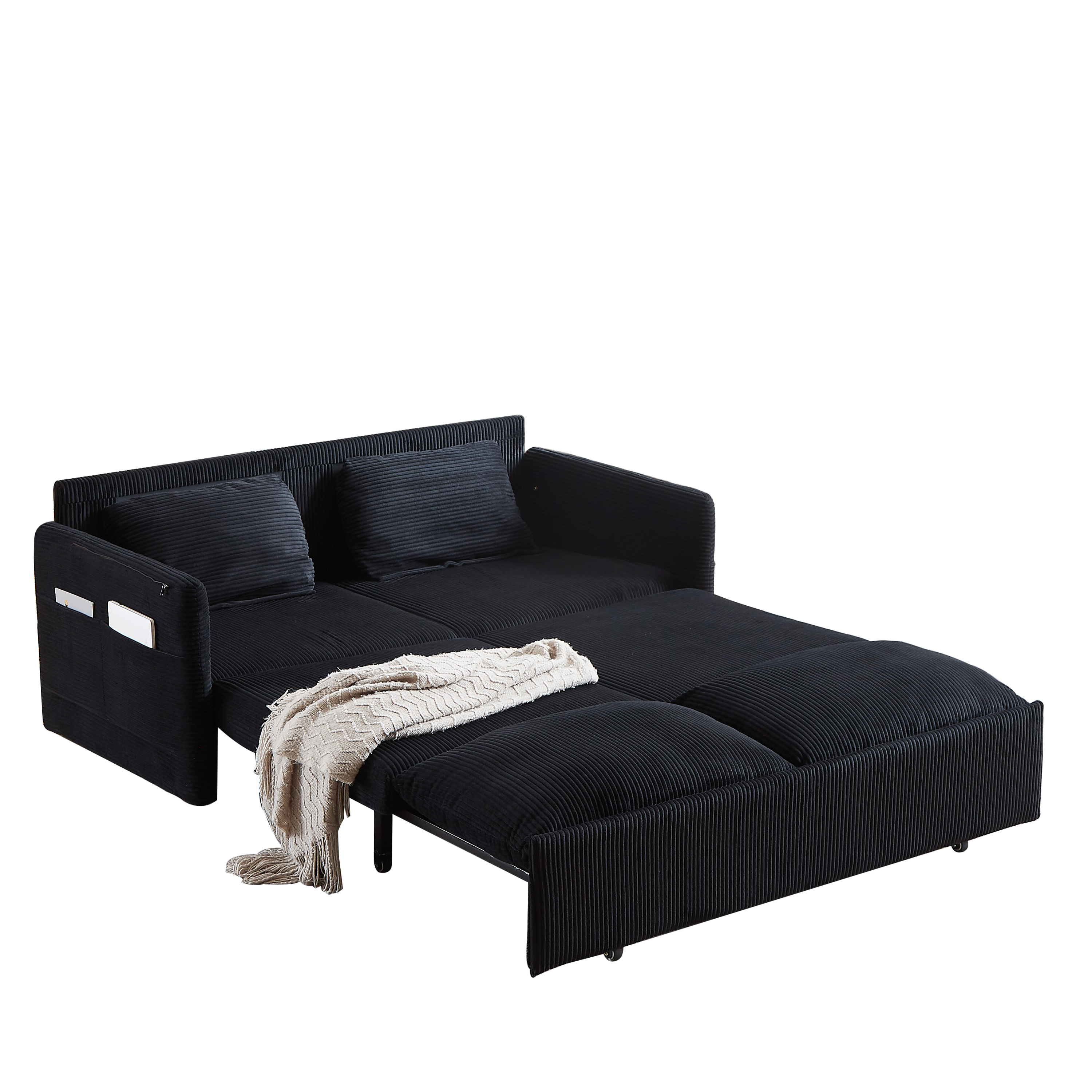 MH'' 64.5 Inch Sleeper Sofa Bed  3-in-1 Adjustable Sleeper with Pullout Bed   2 Pillows and Side Pockets  Soft Corduroy Convertible Sleeper Sofa Bed for Living Room Bedroom Apartment Office