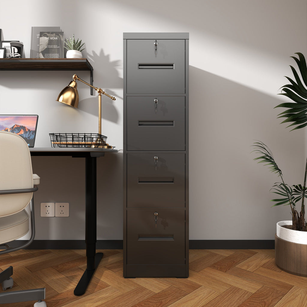 Modern Black 4 Drawer Metal Vertical Filing Cabinets with Lock for Home Office, Steel Construction, Letter/Legal/A4/F4 Size