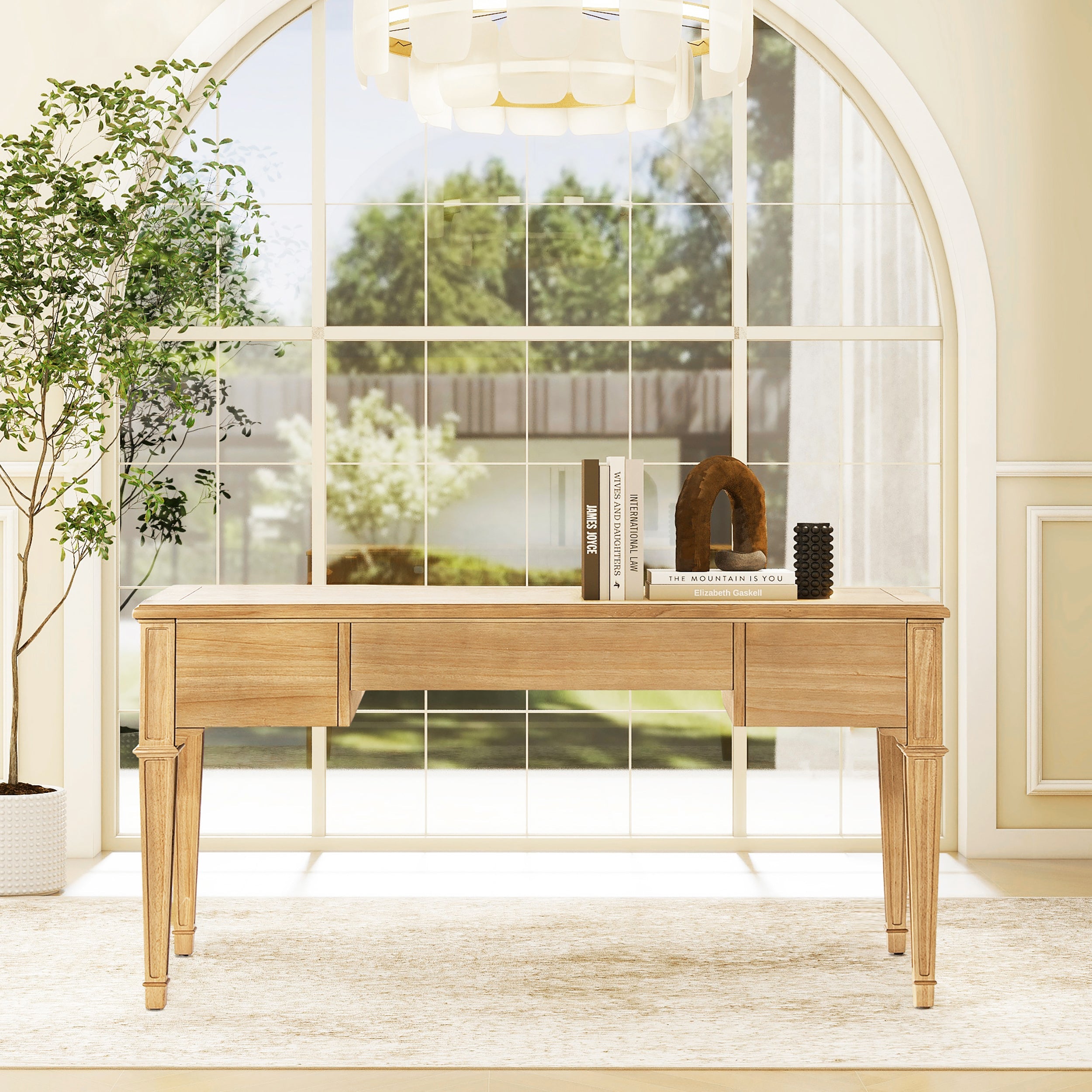 Dauphin 55' 3-Drawer Wood Executive Desk, Natural Brown Wood