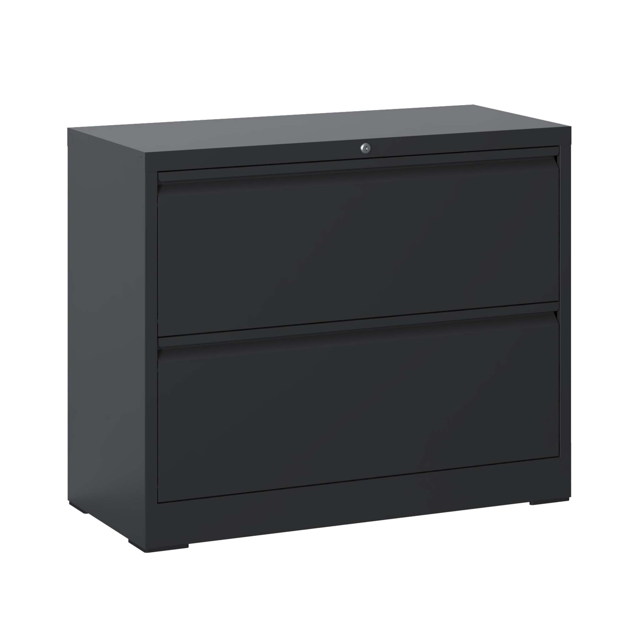 Modern Black 2-Drawer Steel Lateral File Cabinet with Lock for Legal/Letter/A4/F4 Size