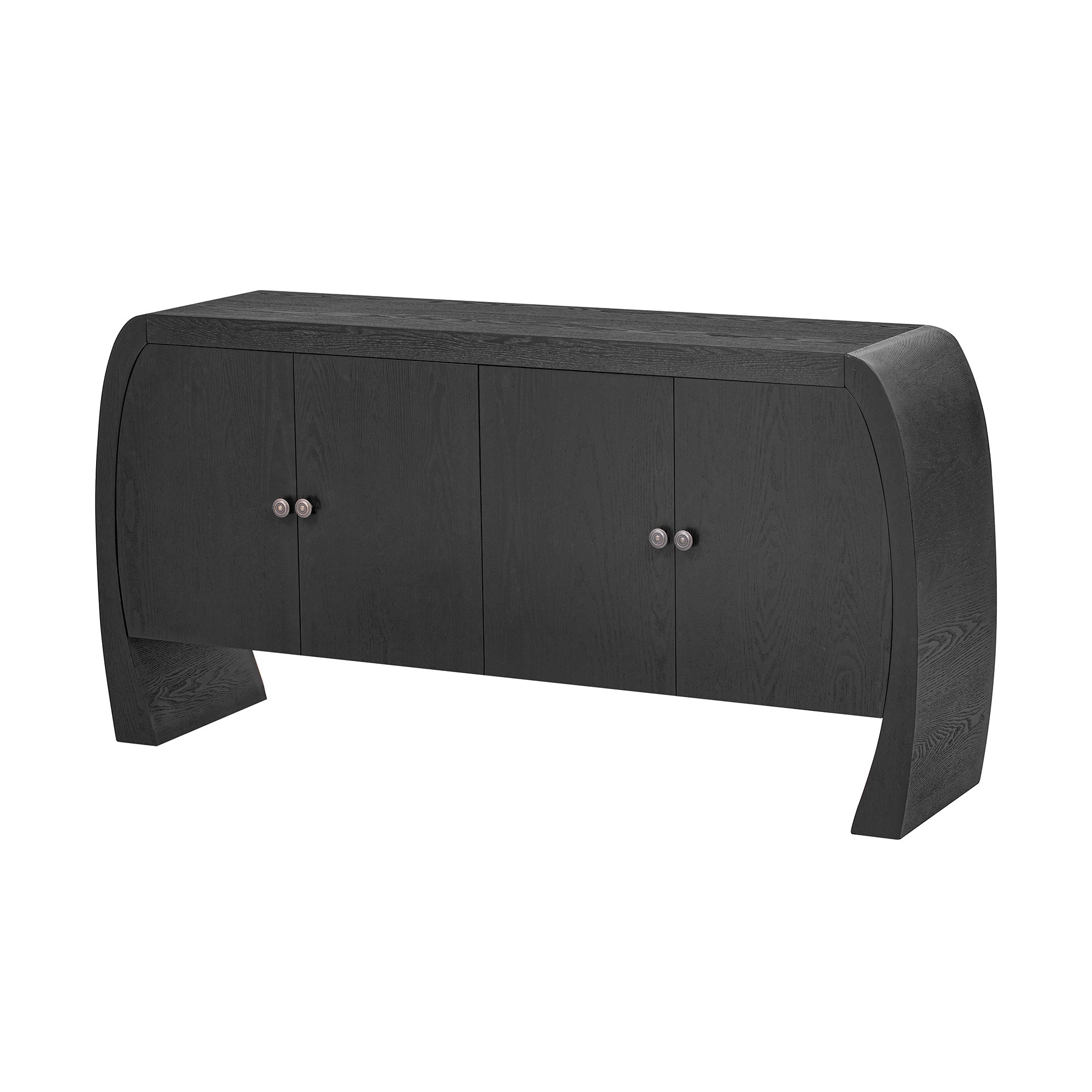 U-Style Four-Door Ash Veneer Storage Cabinet with Curved Legs, Perfectly Suited for Hallways, Entrances, and Living Rooms