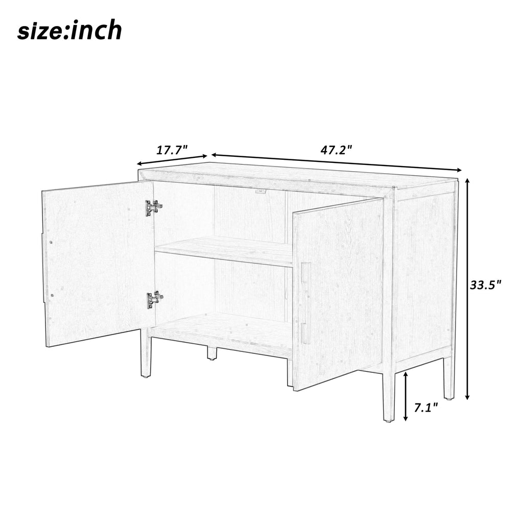 U_STYLE 47.2-Inch Farmhouse Sideboard with Ash Veneer and 2 Doors, Retro Buffet with 3-Tier Shelves and Adjustable Feet, Minimalist Wooden Storage Cabinet with Iron Handles for Living Room, Kitchen