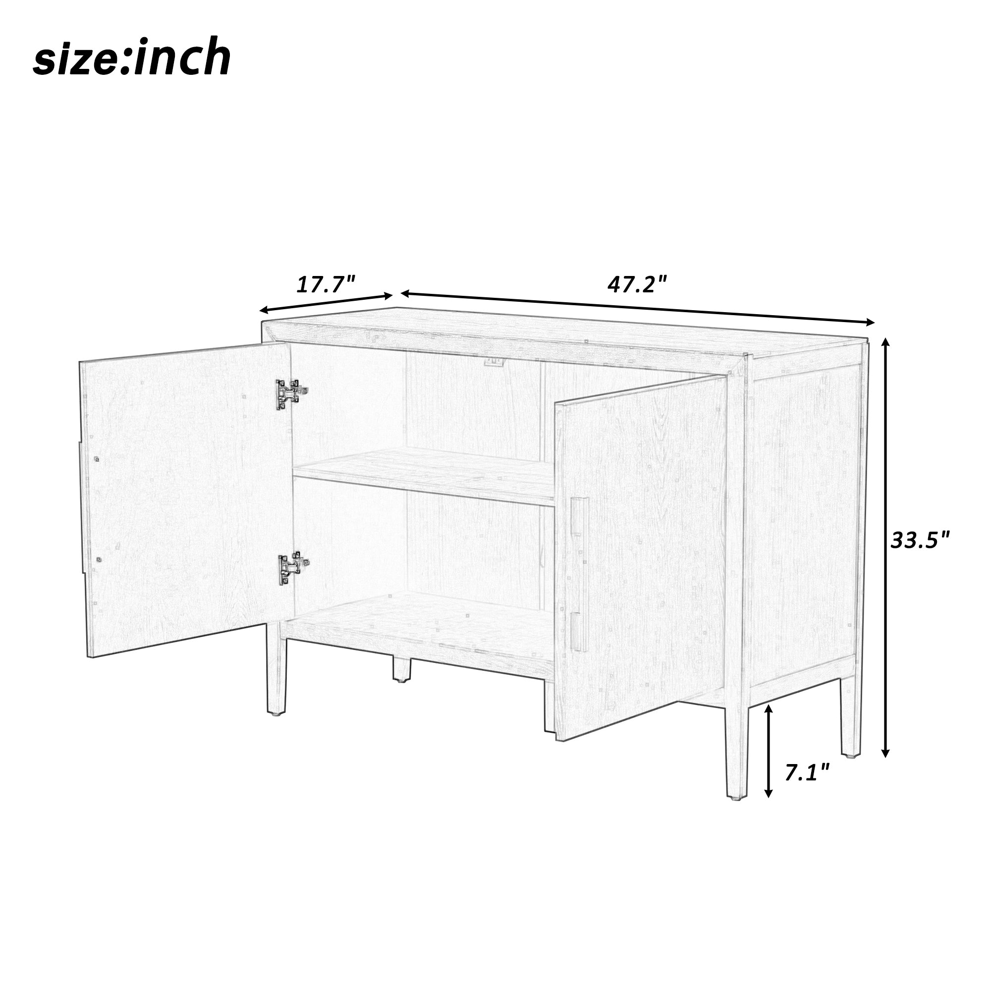 U_STYLE 47.2-Inch Farmhouse Sideboard with Ash Veneer and 2 Doors, Retro Buffet with 3-Tier Shelves and Adjustable Feet, Minimalist Wooden Storage Cabinet with Iron Handles for Living Room, Kitchen