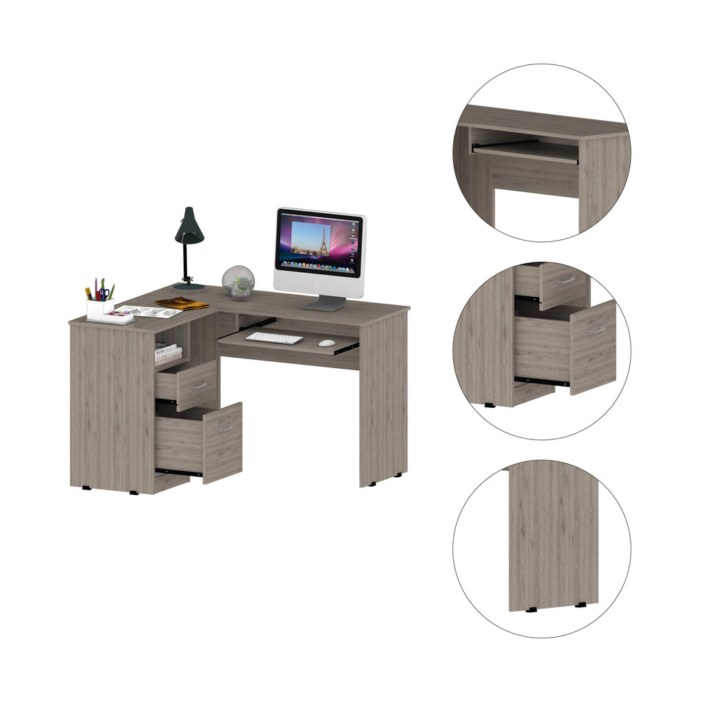 Raleigh L-Shaped Desk, Two Drawers, One Shelf, CPU Storage