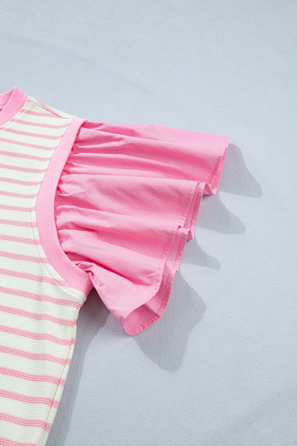 Stripe Patchwork Ruffle Short Sleeve Blouse