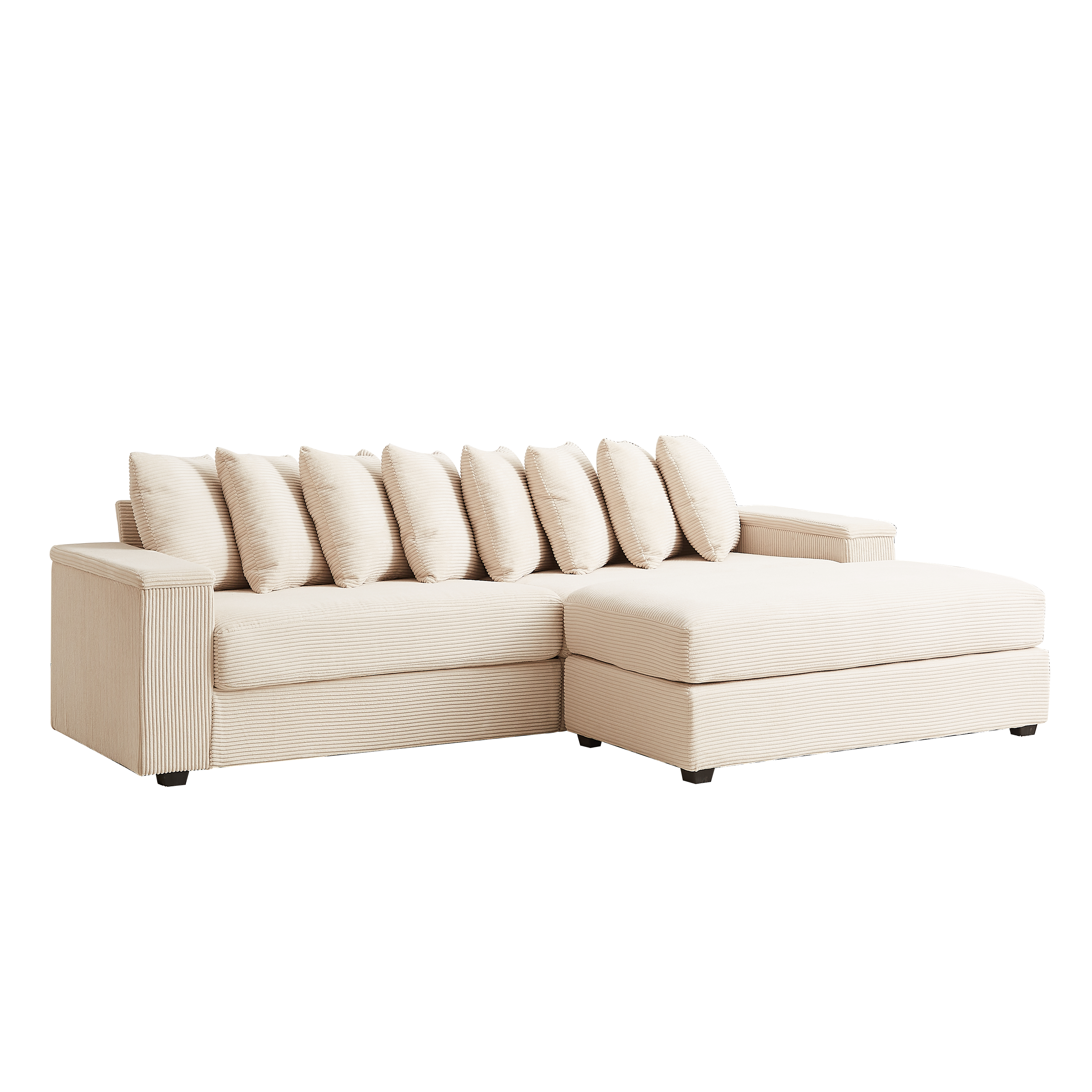 Luxe Oversized L Shaped Sofa with Chaise,Comfy Corduroy L Shaped Sectional Couches with 8 Pillows and Two Armrest storage space,Soft Fluffy Upholstered Sofa Bed for Living Room Apartment Bedroom