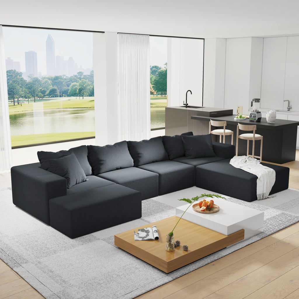 Modern Upholstered Sectional Sofa Couch Set,Modular 132' L Shaped Sectional Living Room Sofa Set With 6 Pillows,Free Combination Sofa Couch for Living Room,Bedroom