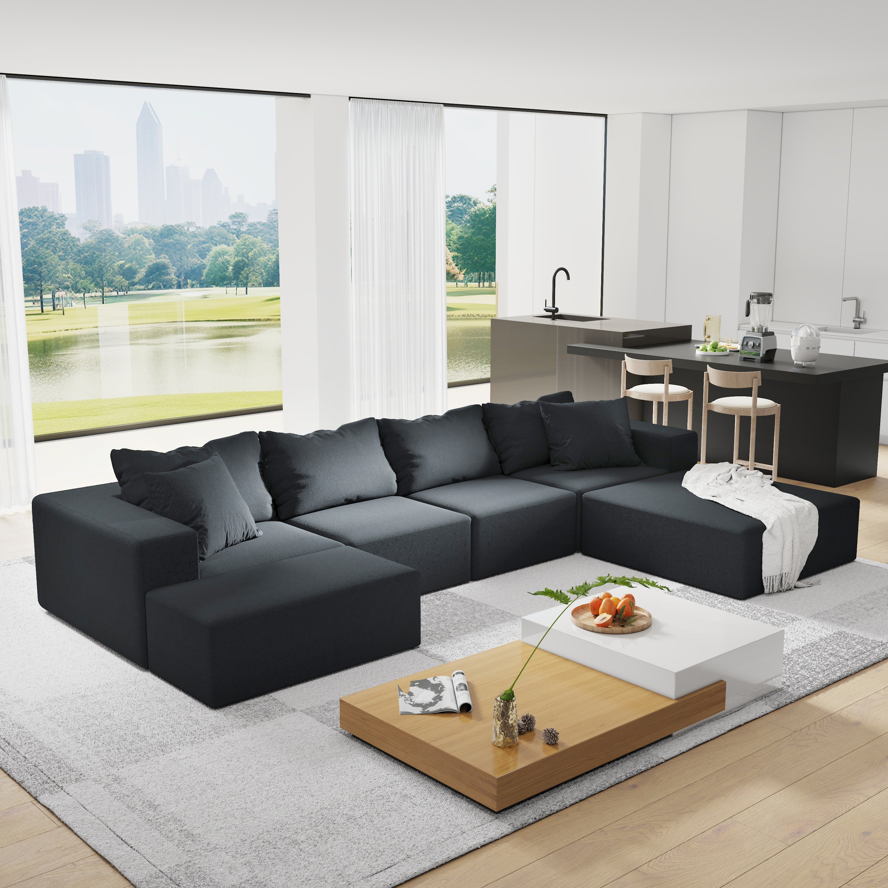 Modern Upholstered Sectional Sofa Couch Set,Modular 132' L Shaped Sectional Living Room Sofa Set With 6 Pillows,Free Combination Sofa Couch for Living Room,Bedroom