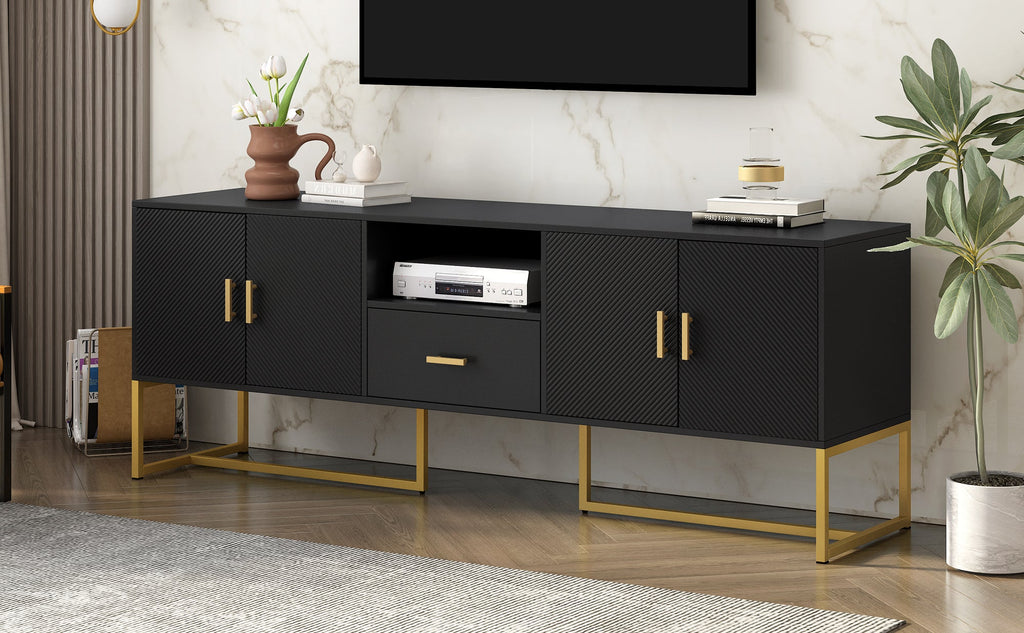 U-Can Modern TV Stand for TV up to 70 Inches,TV Cabinet with 1 Drawer, 2 Cabinets and Metal Legs, Handles and Anti-tip Device for Living room