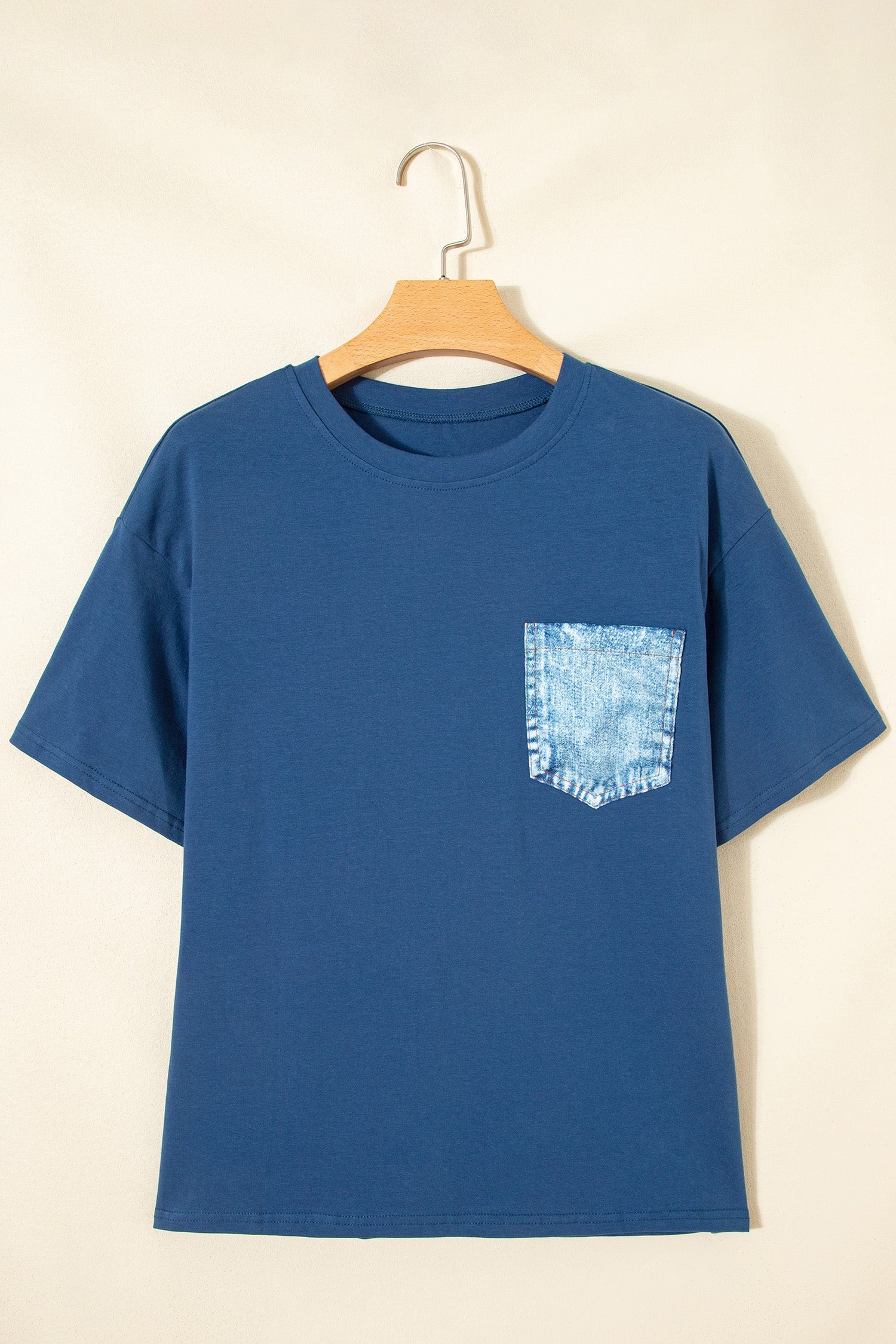 Colorblock Chest Pocket Patch Short Sleeve Top