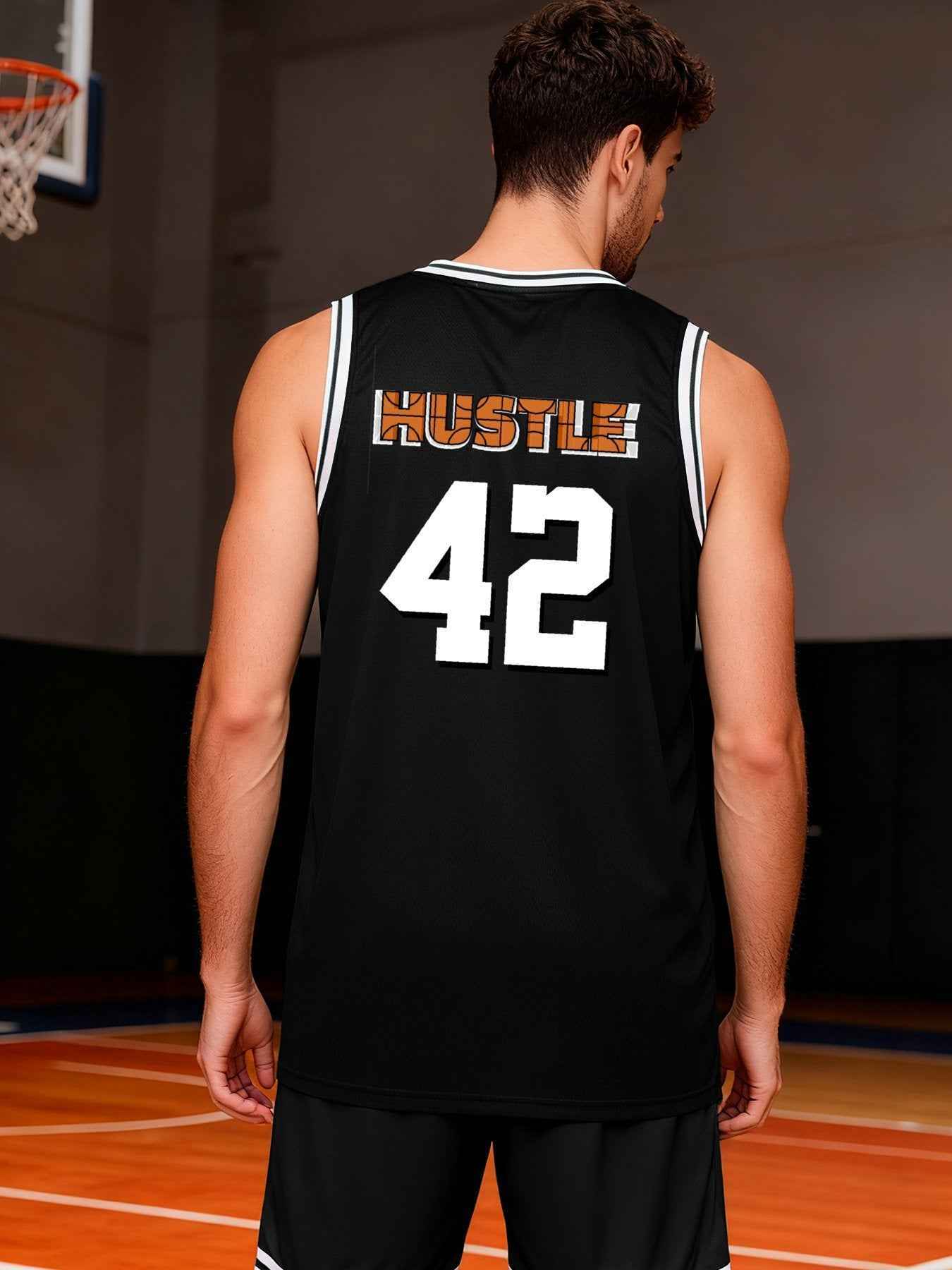 Hustle 42 Adult Black Basketball Jersey | Ships From USA