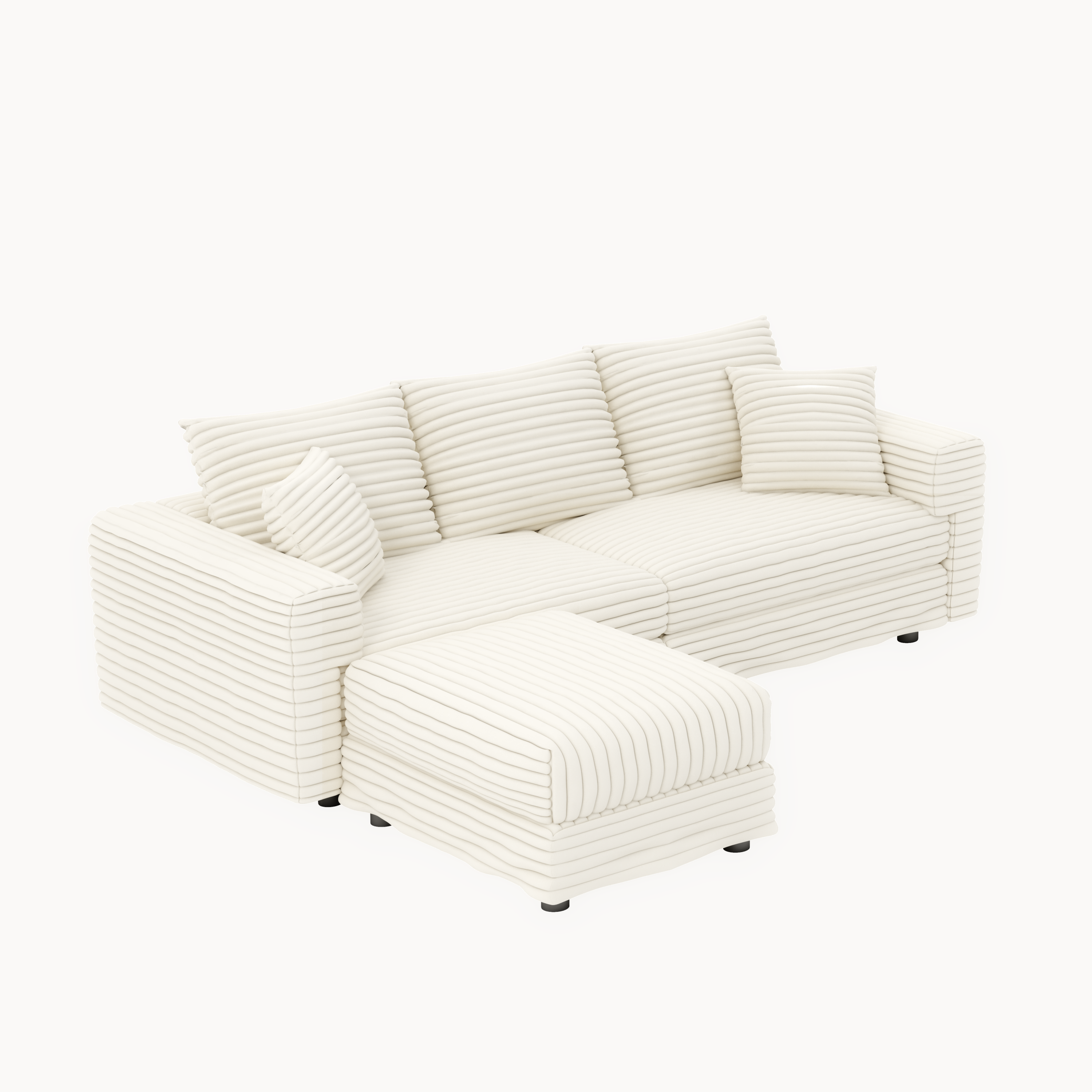 82.7 ' Plush Corduroy 3-Seat Sofa, Modern Comfy Upholstered Sofa Cloud Couch, Deep Seat Couches with Soft Pillows and 1 Ottomans, Convertible Sofa Lounge Chair, for Living Room,Apartment,Office,Beige