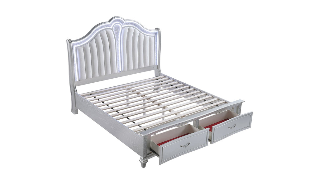 Mystic Contemporary Style Upholstered LED headboard King 5PC Bedroom Set made with Wood in Silver(CA Inventory)