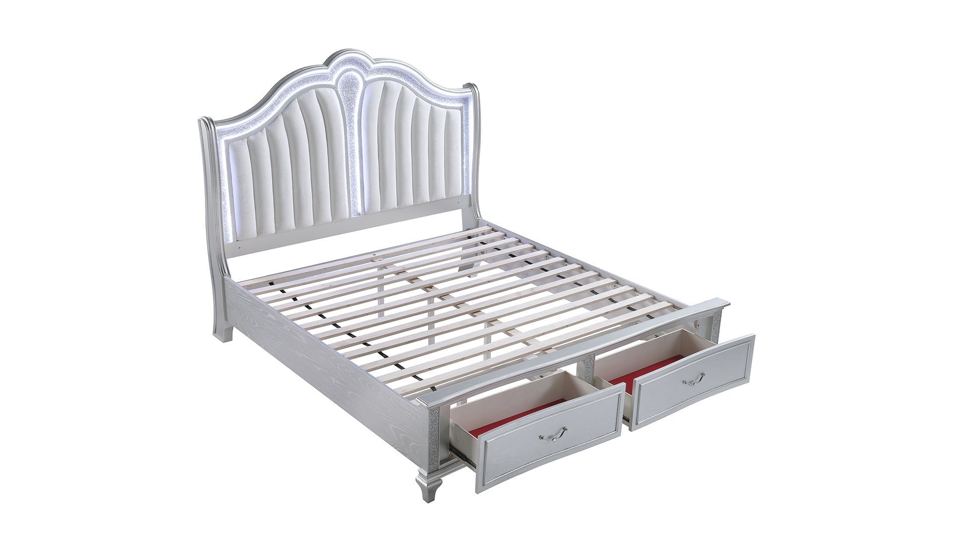 Mystic Contemporary Style Upholstered LED headboard King 5PC Bedroom Set made with Wood in Silver(CA Inventory)