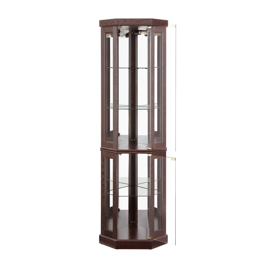 Lighted Corner Curio Cabinet - Display Case for Living Room, Antique Collectibles, Wine & Bar Glass Storage - Elegant Corner Design with Lights Included-Dark Cherry