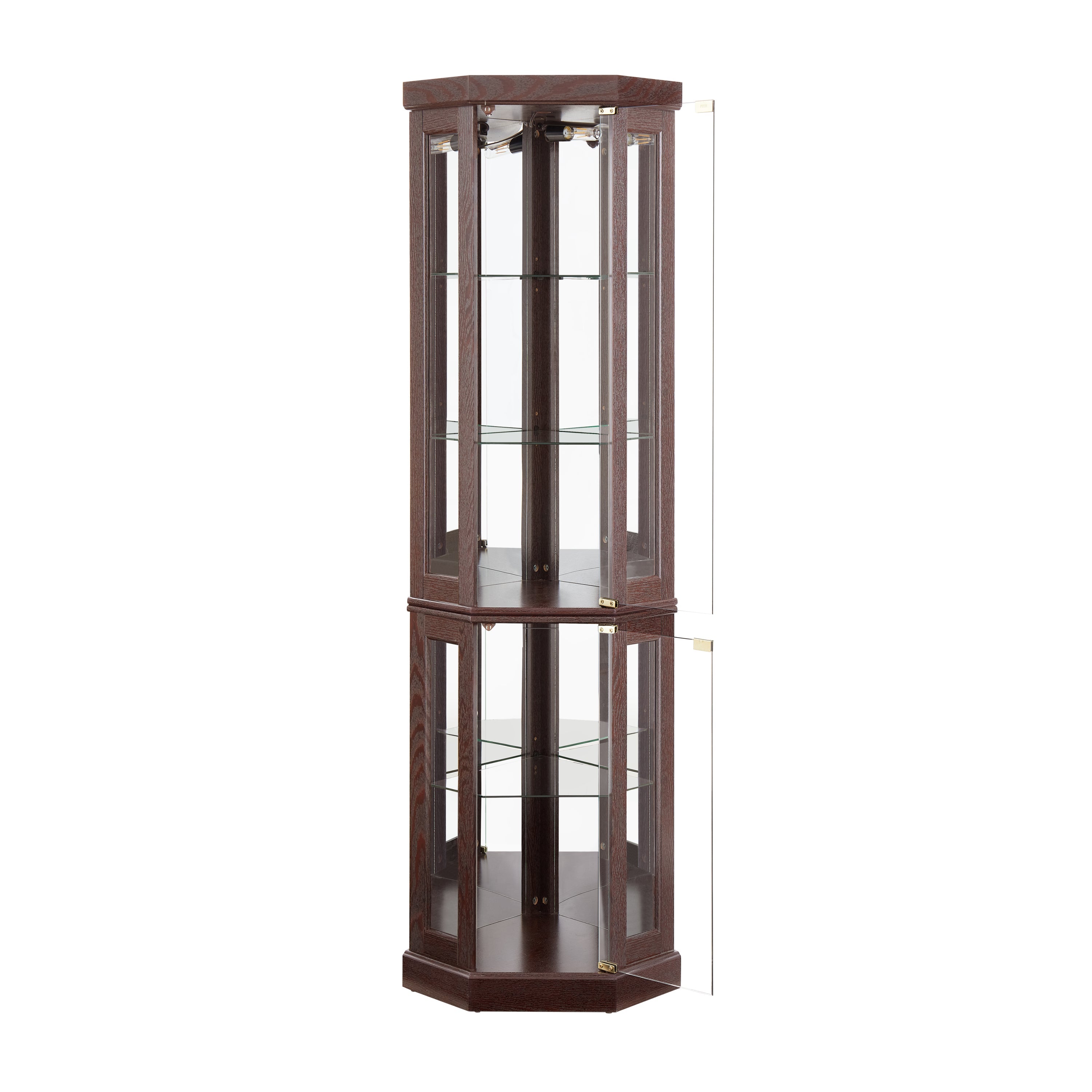 Lighted Corner Curio Cabinet - Display Case for Living Room, Antique Collectibles, Wine & Bar Glass Storage - Elegant Corner Design with Lights Included-Dark Cherry