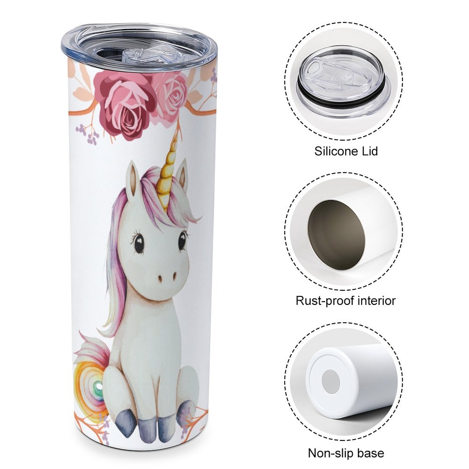 Baby Unicorn with Pink Roses 20oz Large Capacity Car Cup with Lid