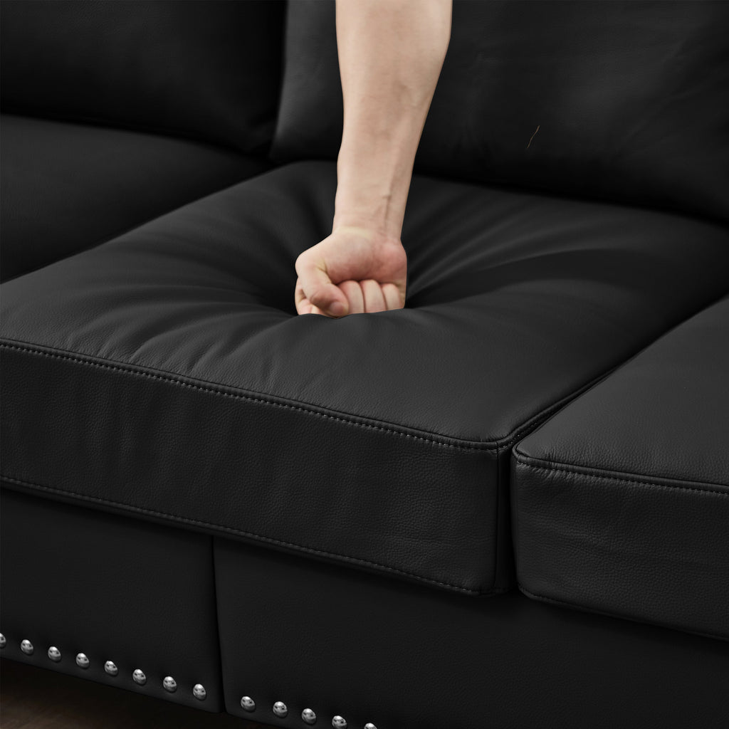 Modern Classic Design with Nails Living Room 2+3 seater Loveseat & Sofa Leather Couch,Upholstered Imitation Cowhide Leather Black