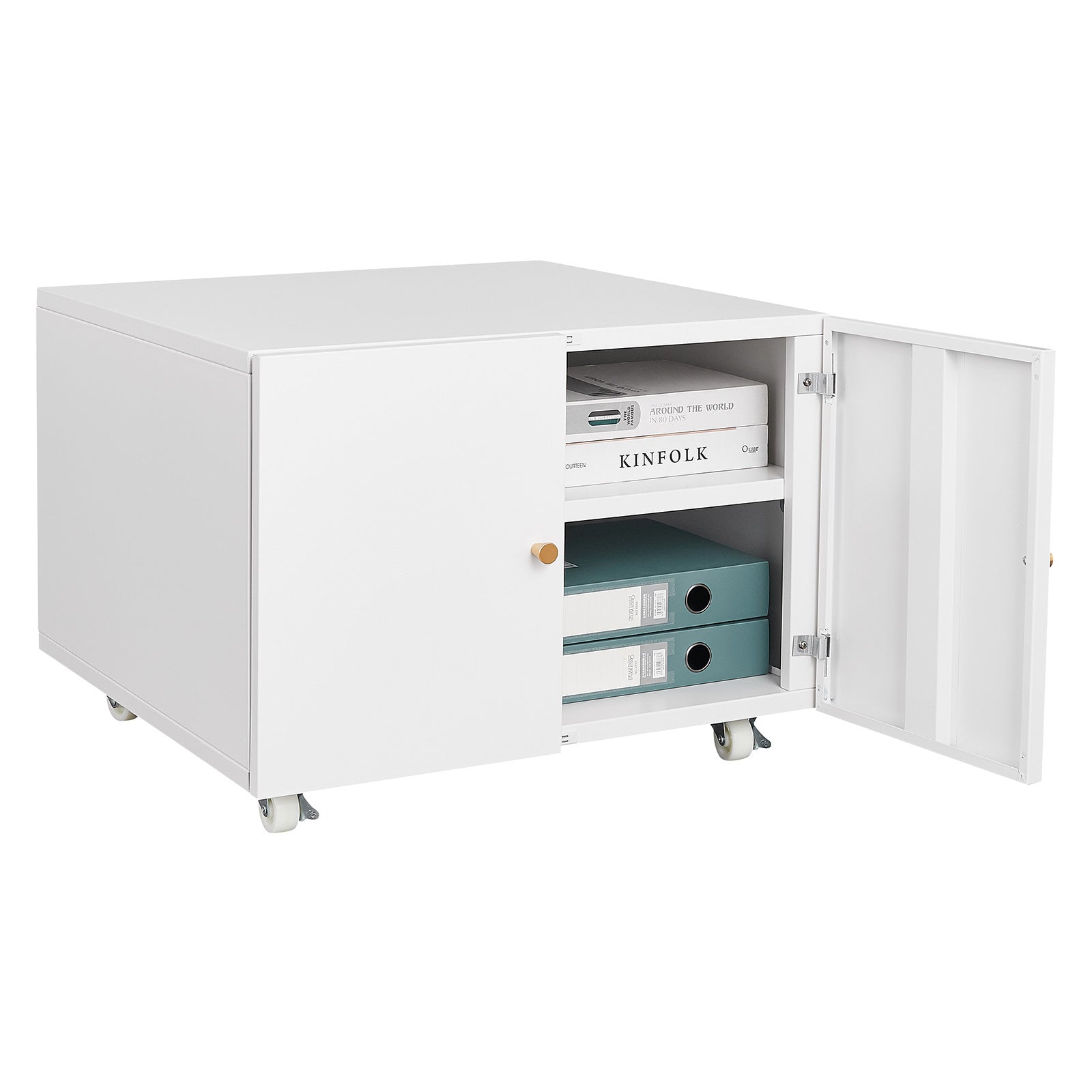 White Steel 2-Door Copier Cabinet with Mobile Pedestal and Printer Stand