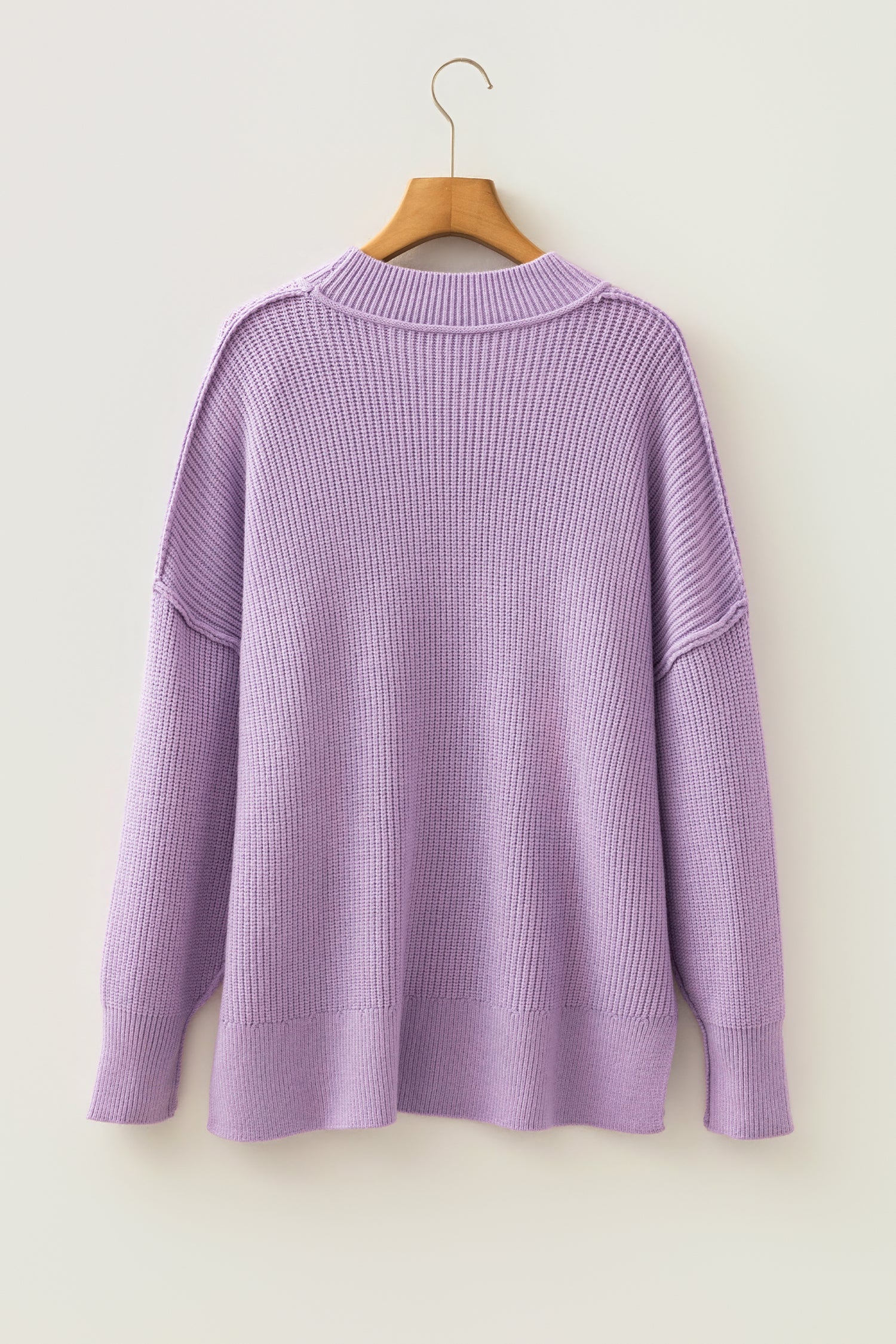 Exposed Hem Drop Shoulder Ribbed Knit Sweater