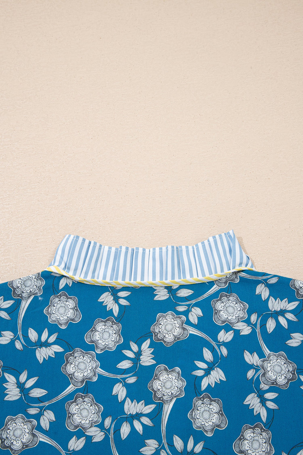 Floral Ruffle Stripe Trim Short Sleeve Buttoned Dress