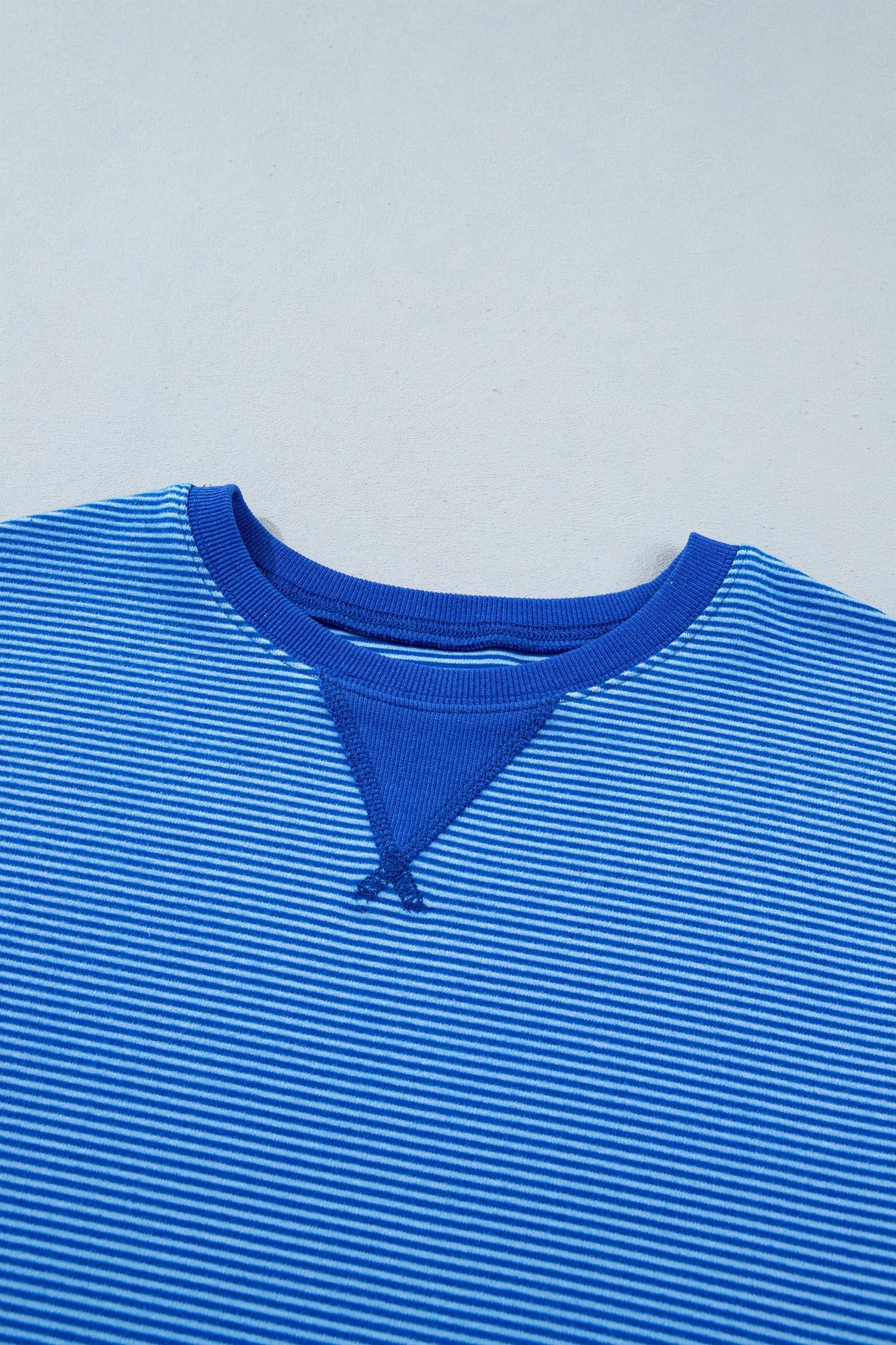 Stripe Ribbed Trim Long Sleeve Pullover Top
