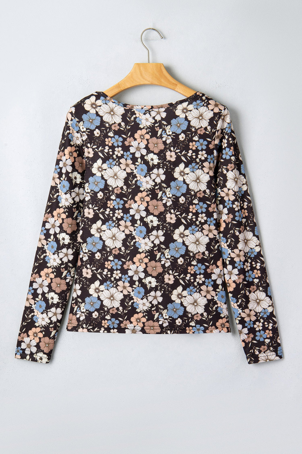 Leopard & Floral Square Neck Long Sleeve T-Shirt