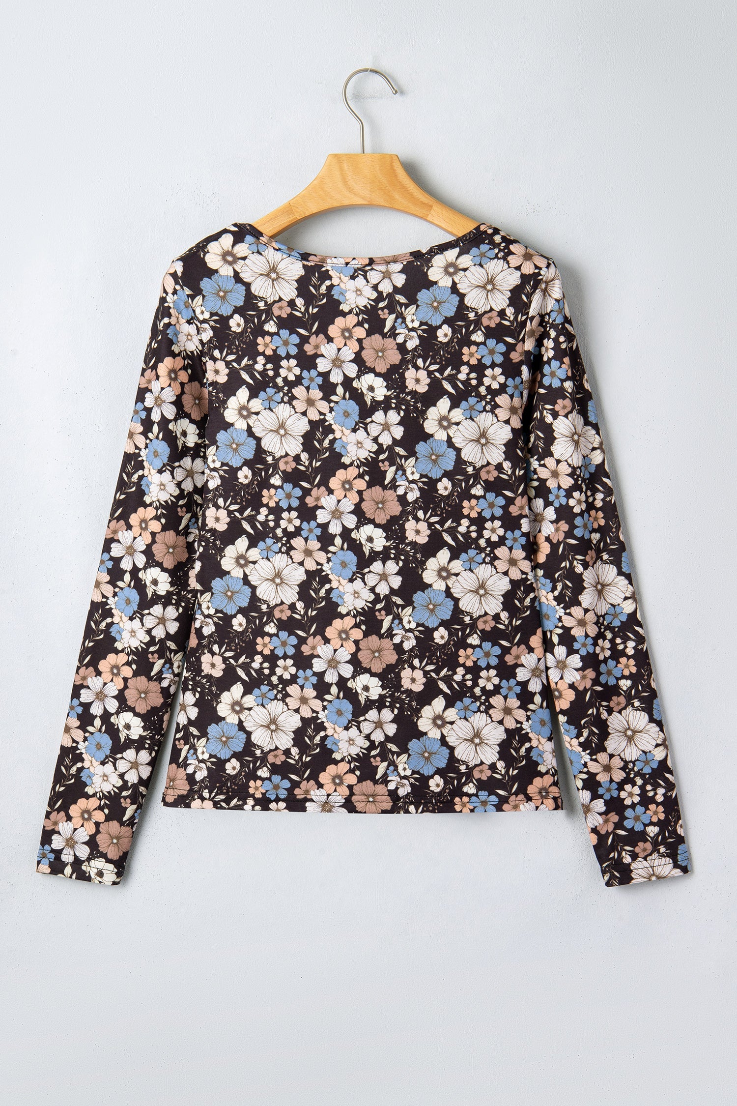 Leopard & Floral Square Neck Long Sleeve T-Shirt