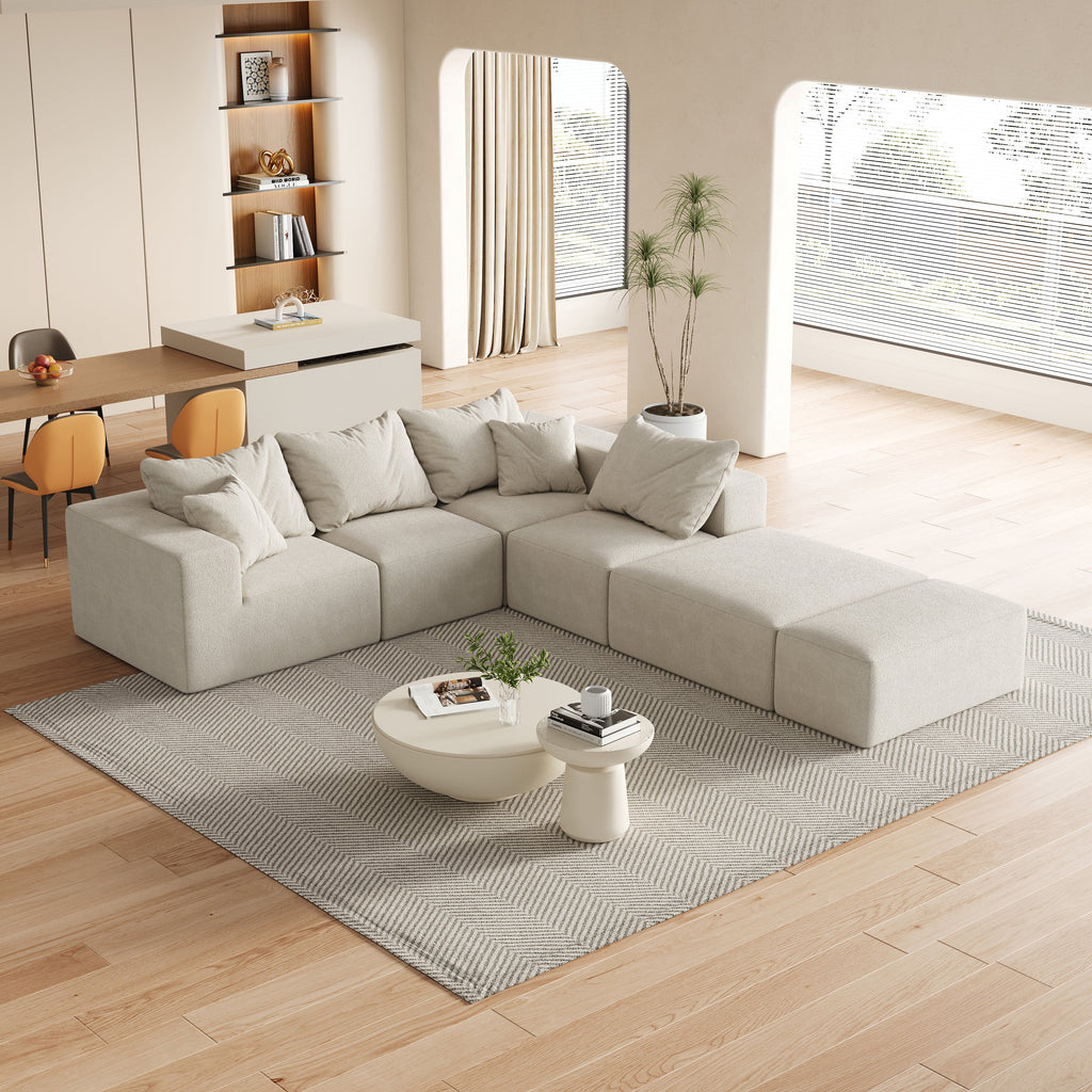 Modern Upholstered Sectional Boneless Couch Set,Modular 132' L Shaped Sectional Living Room Sofa Set With 6 Pillows,Free Combination Sofa Couch for Living Room,Bedroom
