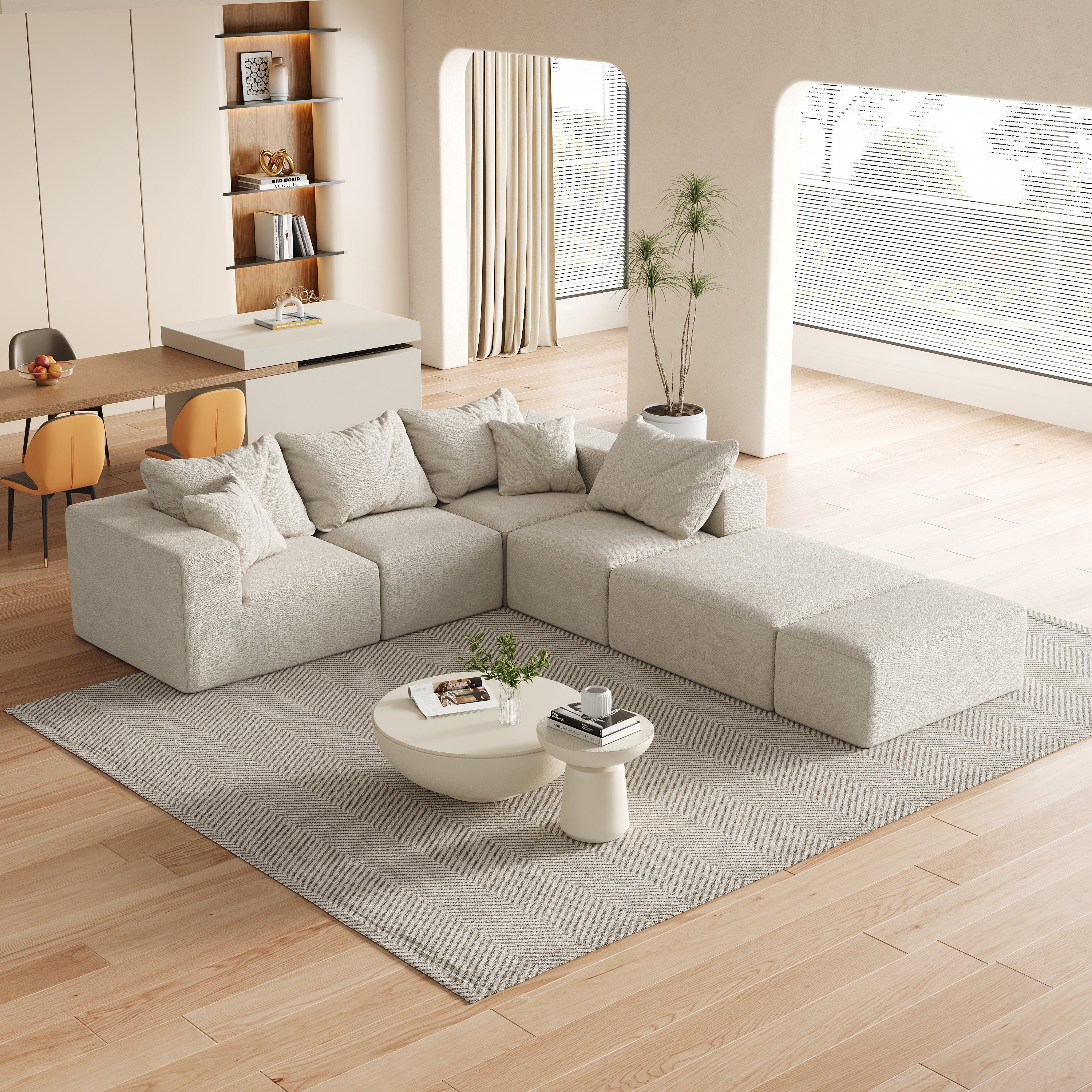 Modern Upholstered Sectional Boneless Couch Set,Modular 132' L Shaped Sectional Living Room Sofa Set With 6 Pillows,Free Combination Sofa Couch for Living Room,Bedroom