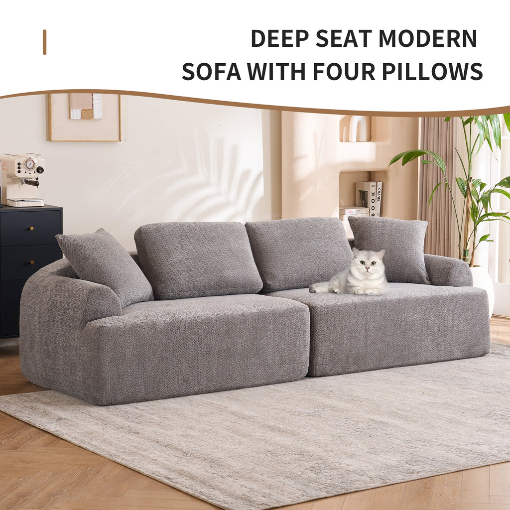 LY-024GY COMPRESSION SOFA: 4-seater combined sofa, Crochet Yarn Fabric, full sponge compression sofa,combined sofa with 4 pillows for home living/ Home Furniture/ Apartment/Office/House
