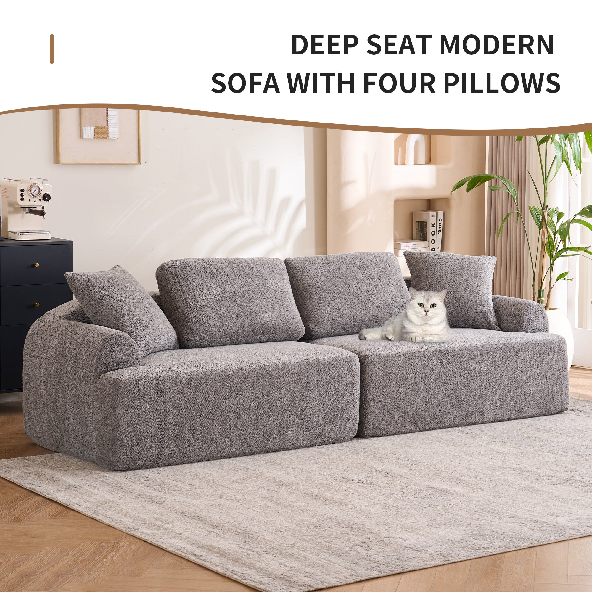 LY-024GY COMPRESSION SOFA: 4-seater combined sofa, Crochet Yarn Fabric, full sponge compression sofa,combined sofa with 4 pillows for home living/ Home Furniture/ Apartment/Office/House