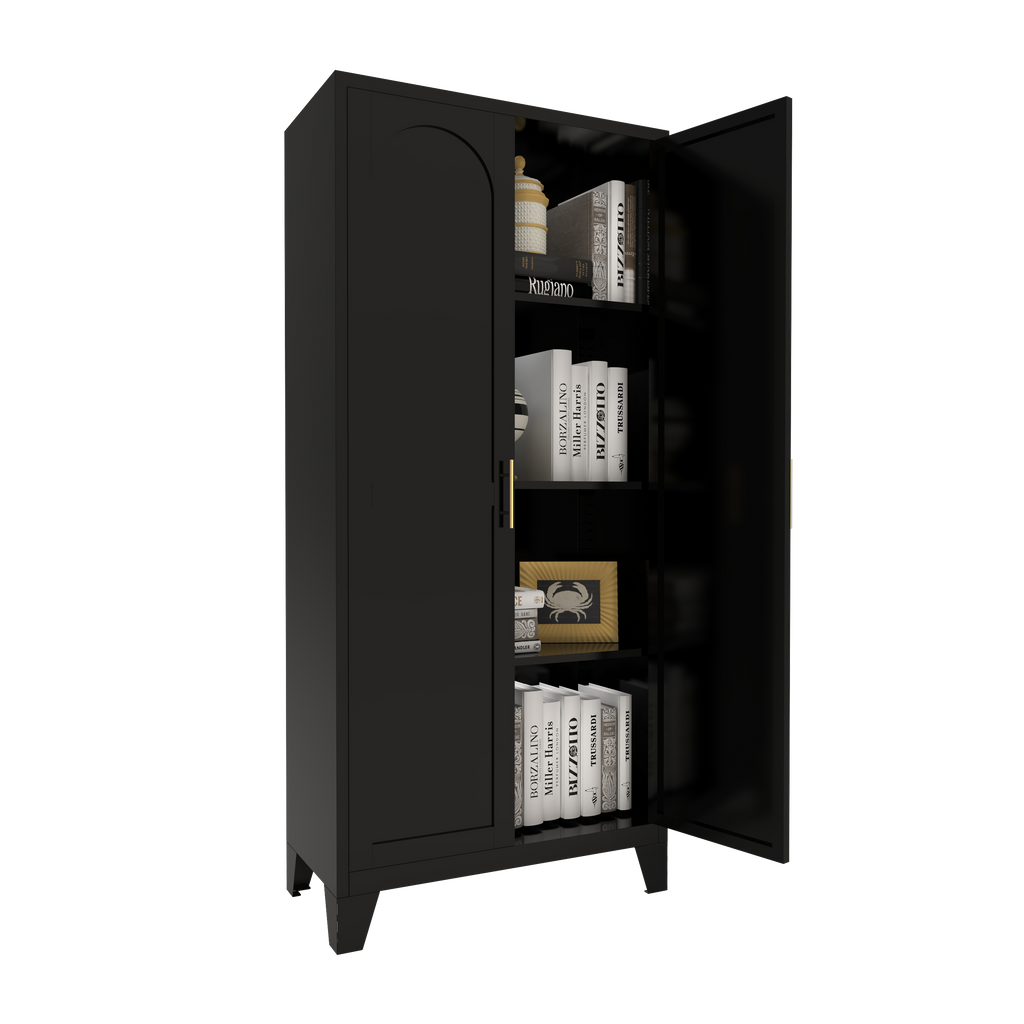61'' 2 Shapely Doors Cabinet, Metal Storage Cabinet with Doors and Adjustable Shelves, for Bedroom, Living Room(Black)