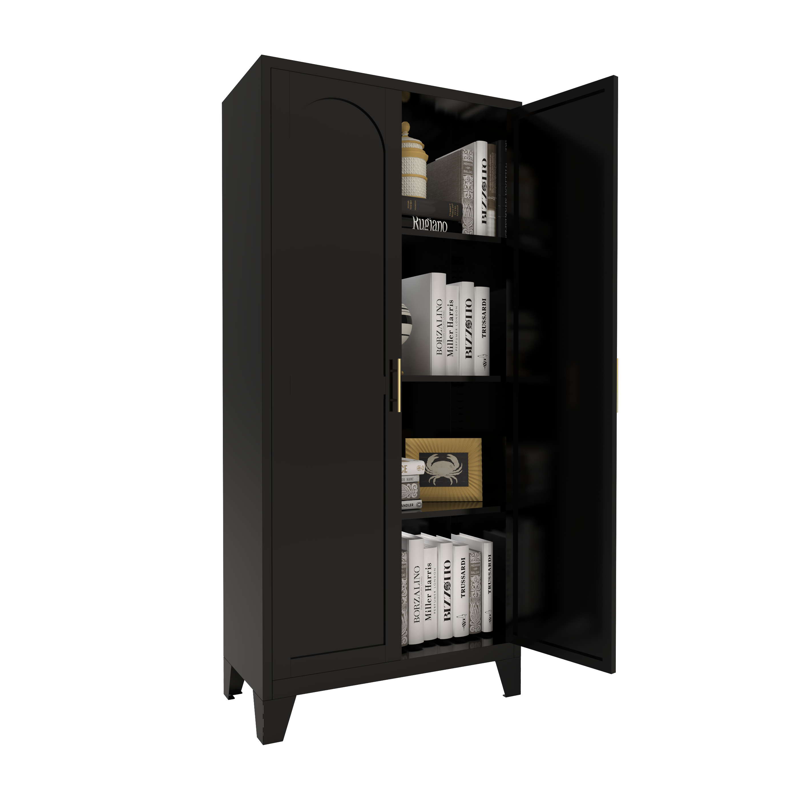 61'' 2 Shapely Doors Cabinet, Metal Storage Cabinet with Doors and Adjustable Shelves, for Bedroom, Living Room(Black)
