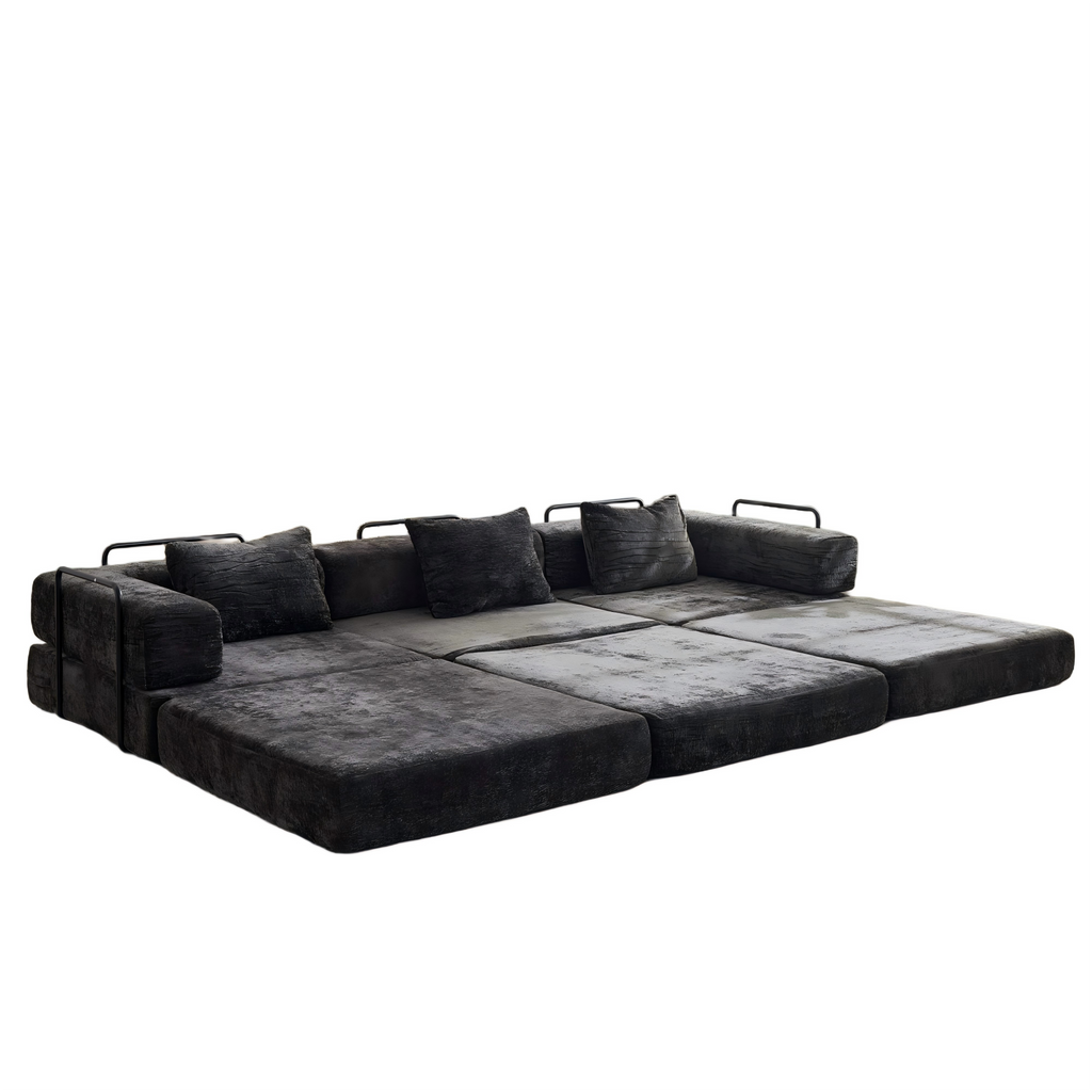 Compression Sofa,Convertible Floor Sofa Bed with Fixed-Shape Frame, Boneless Modular Sectional Sofa,No Assembly Required,Chenille fabric,for Living Room Bedroom,Black