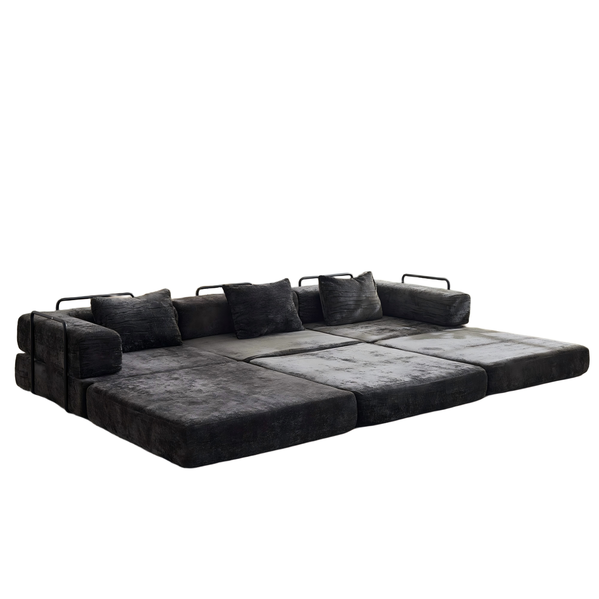 Compression Sofa,Convertible Floor Sofa Bed with Fixed-Shape Frame, Boneless Modular Sectional Sofa,No Assembly Required,Chenille fabric,for Living Room Bedroom,Black